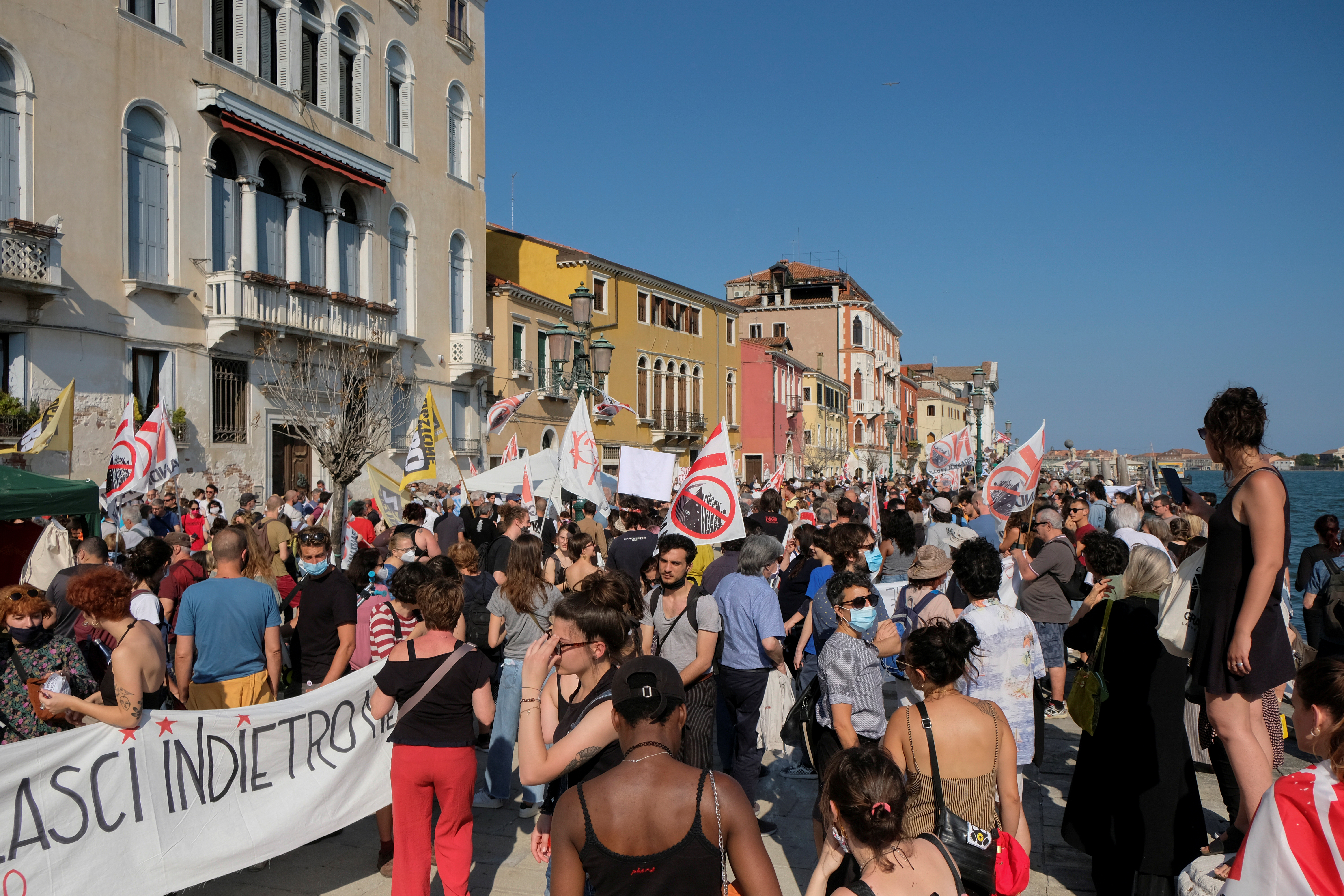 Protesters in Venice, Italy, demonstrate against mass tourism and huge cruise ships