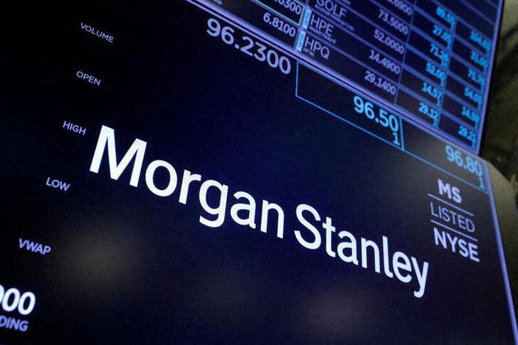 The logo for Morgan Stanley is seen on the trading floor at the New York Stock Exchange (NYSE) in Manhattan, New York City, U.S. REUTERS/Andrew Kelly