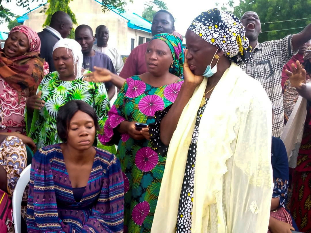 Parents of abducted students from Bethel Baptist High School wait as some are released, in Kaduna