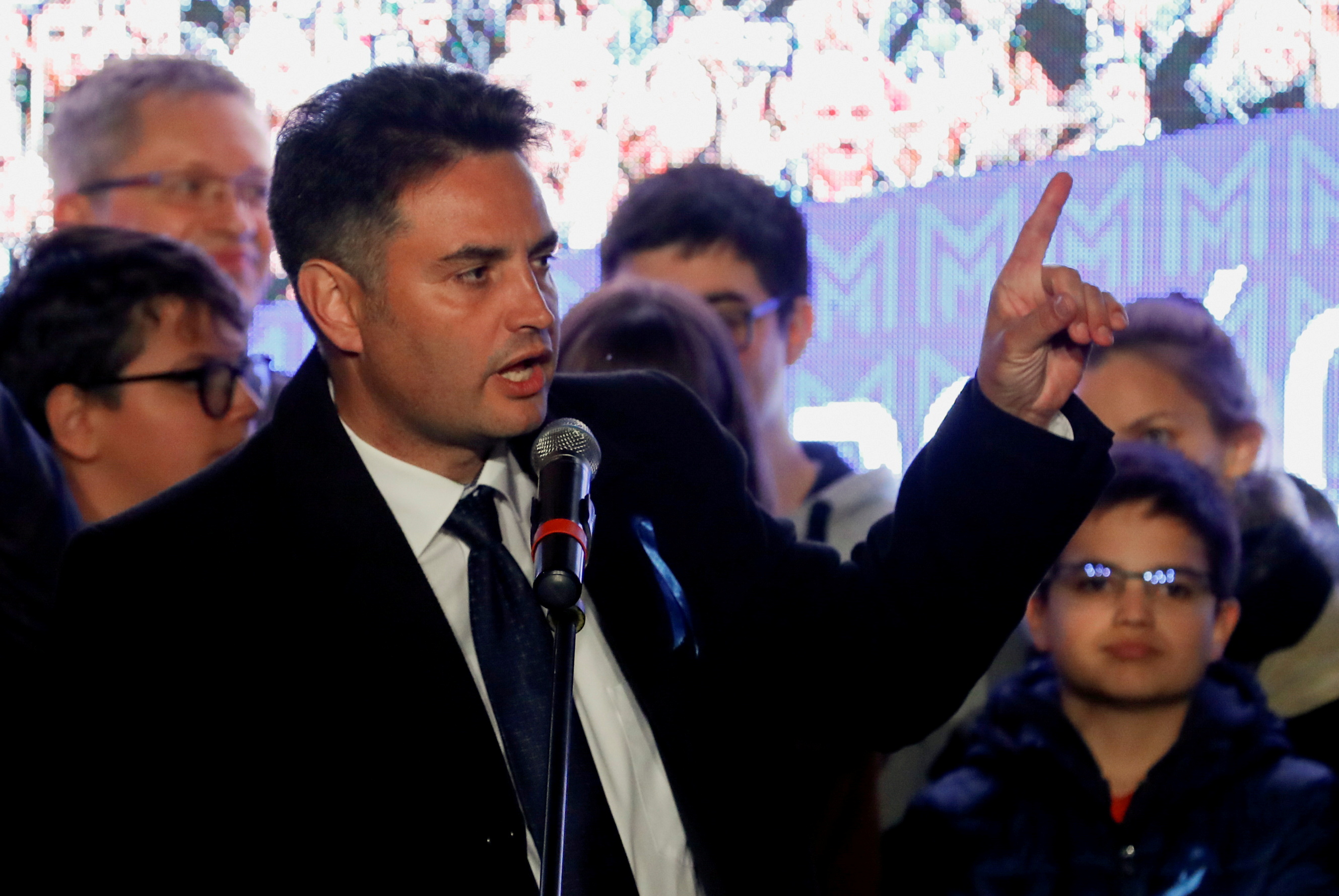 Opposition candidate for prime minister Peter Marki-Zay gestures as he speaks at the election headquarters after the opposition primary election in Budapest, Hungary, October 17, 2021. REUTERS/Bernadett Szabo