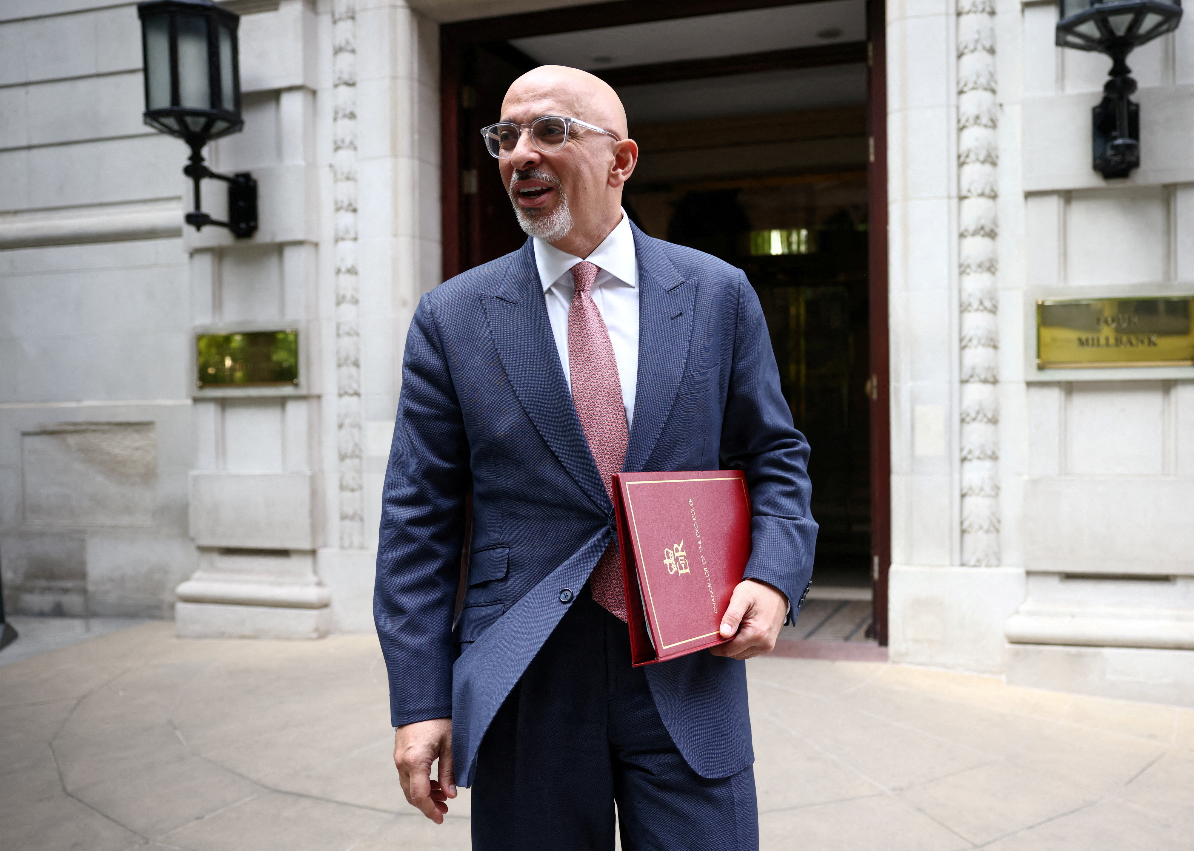 British Chancellor of the Exchequer Nadhim Zahawi leaves a television studio in London
