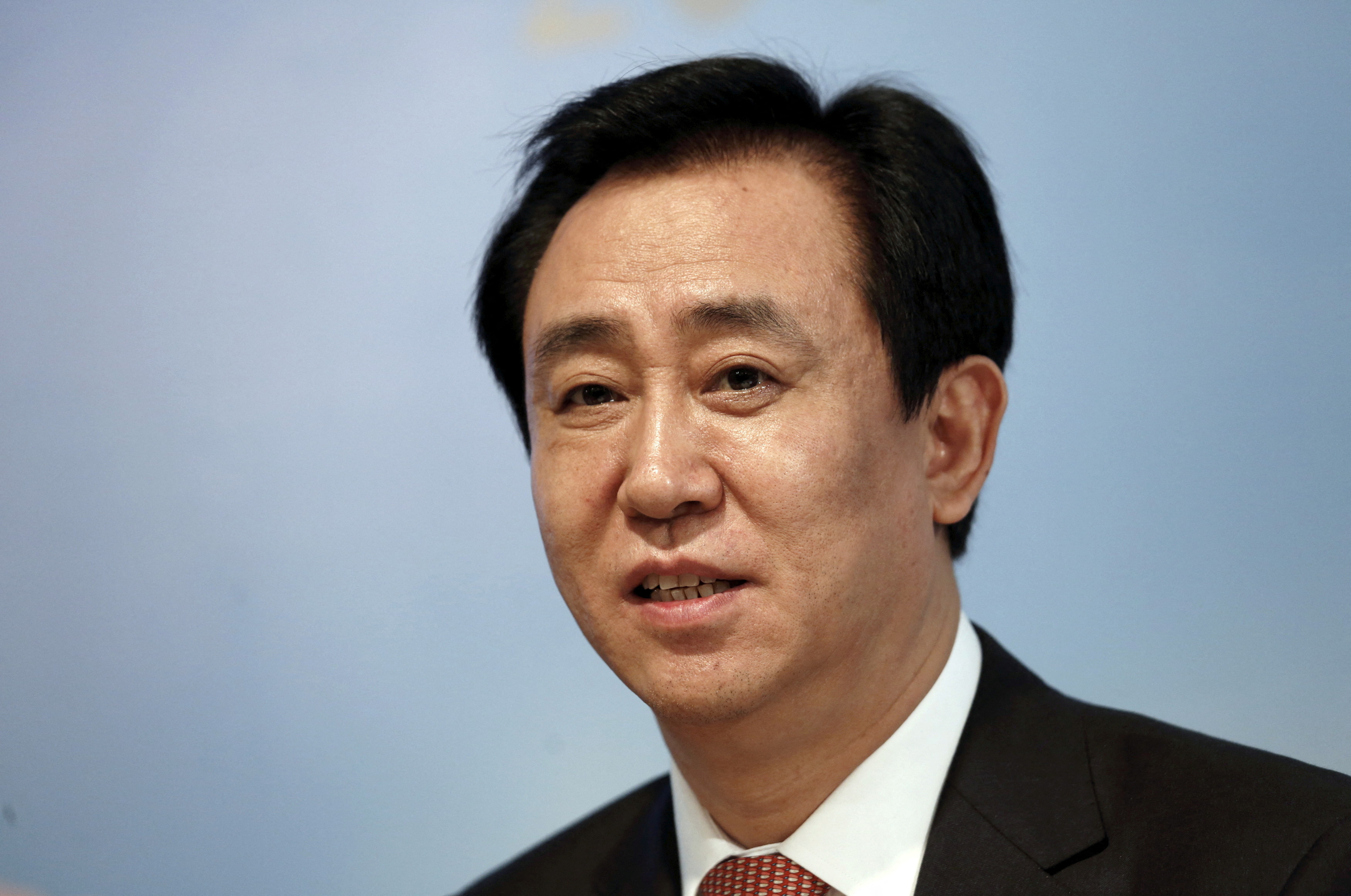 Hui Ka Yan, chairman of Evergrande Real Estate Group Ltd, attends a press conference on the annual results in Hong Kong