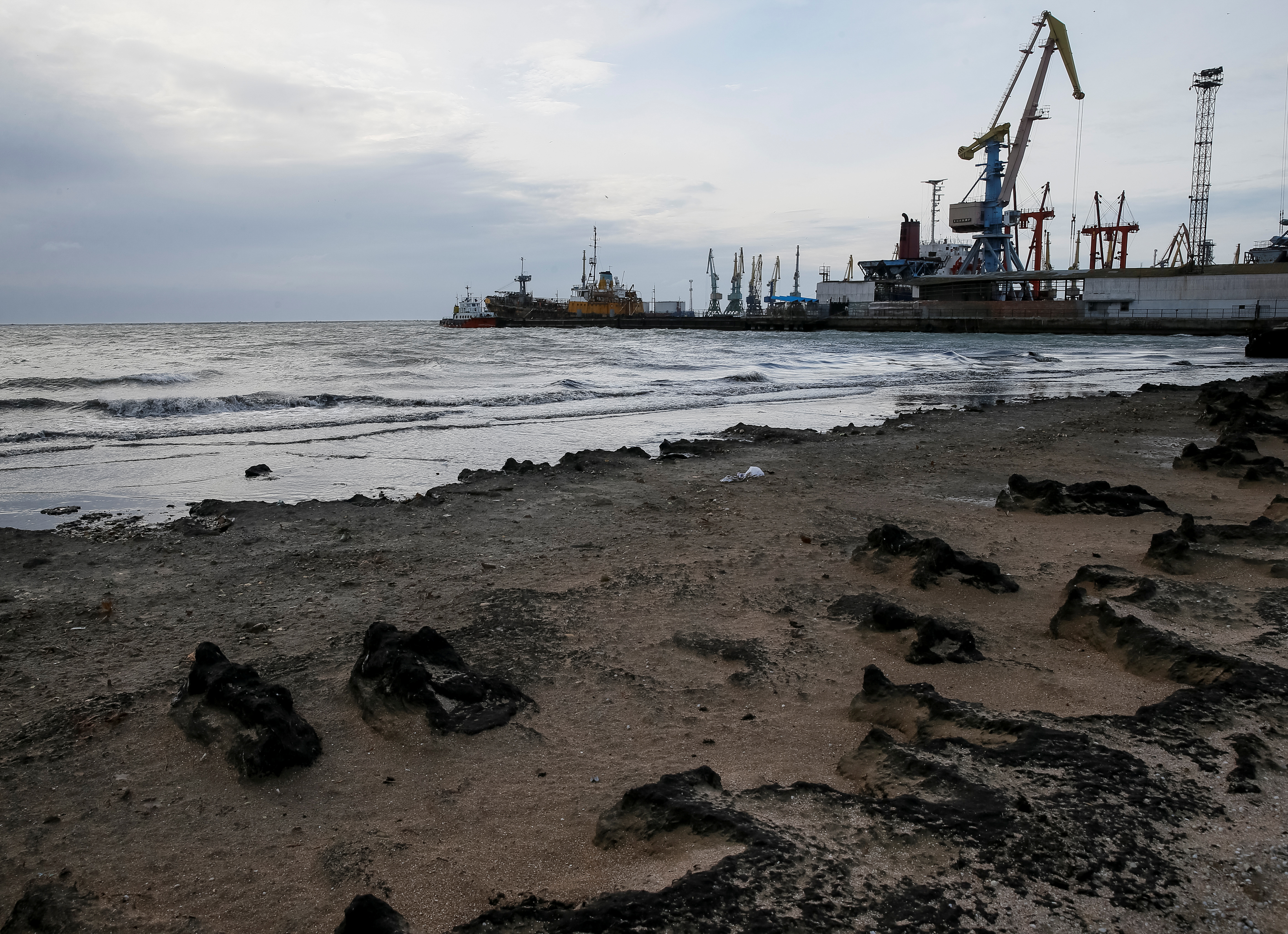 Cranes and ships are seen in the Azov Sea port of Berdyansk