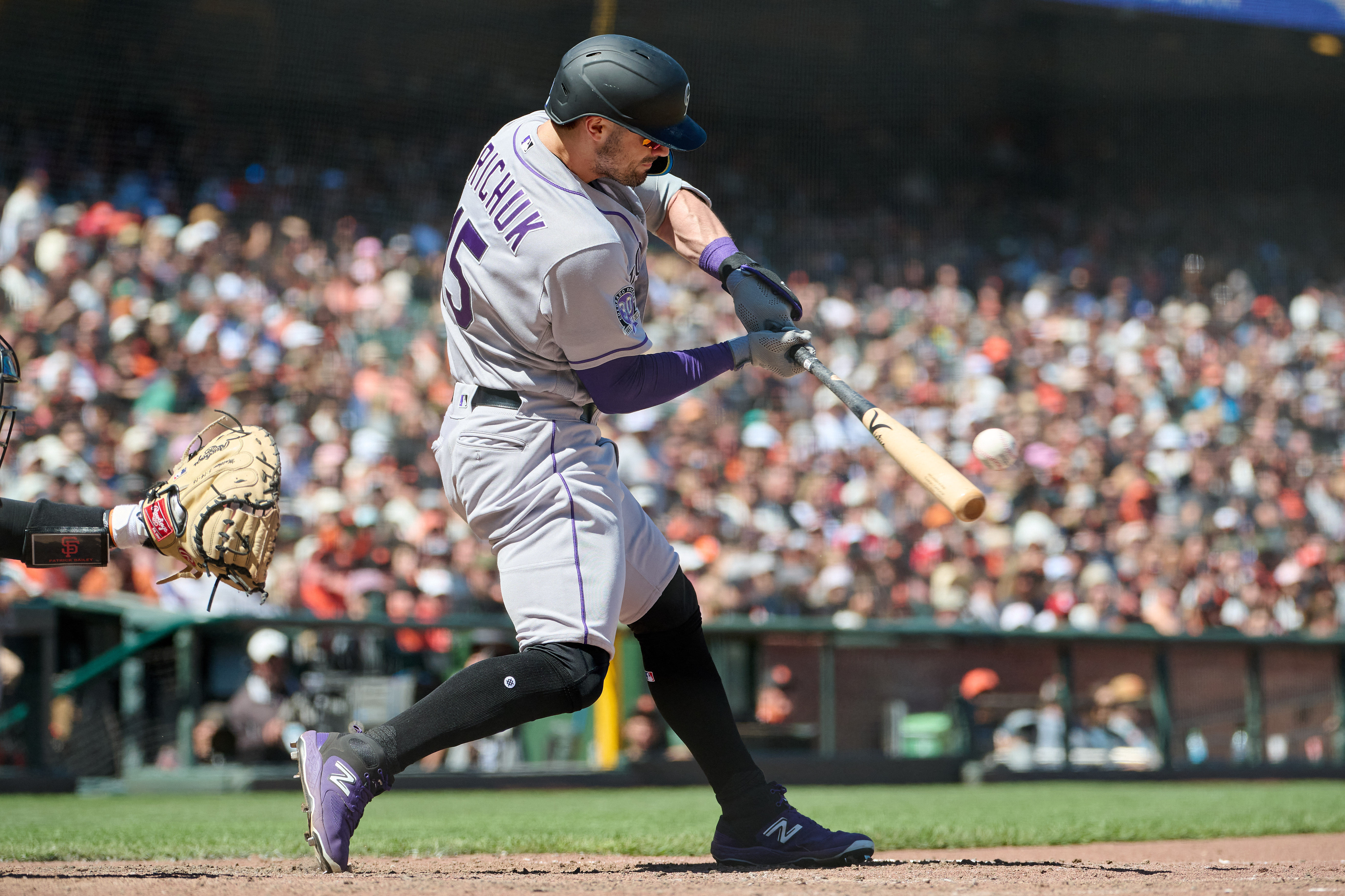 A general view of Trevor Story of the Colorado Rockies cleats at