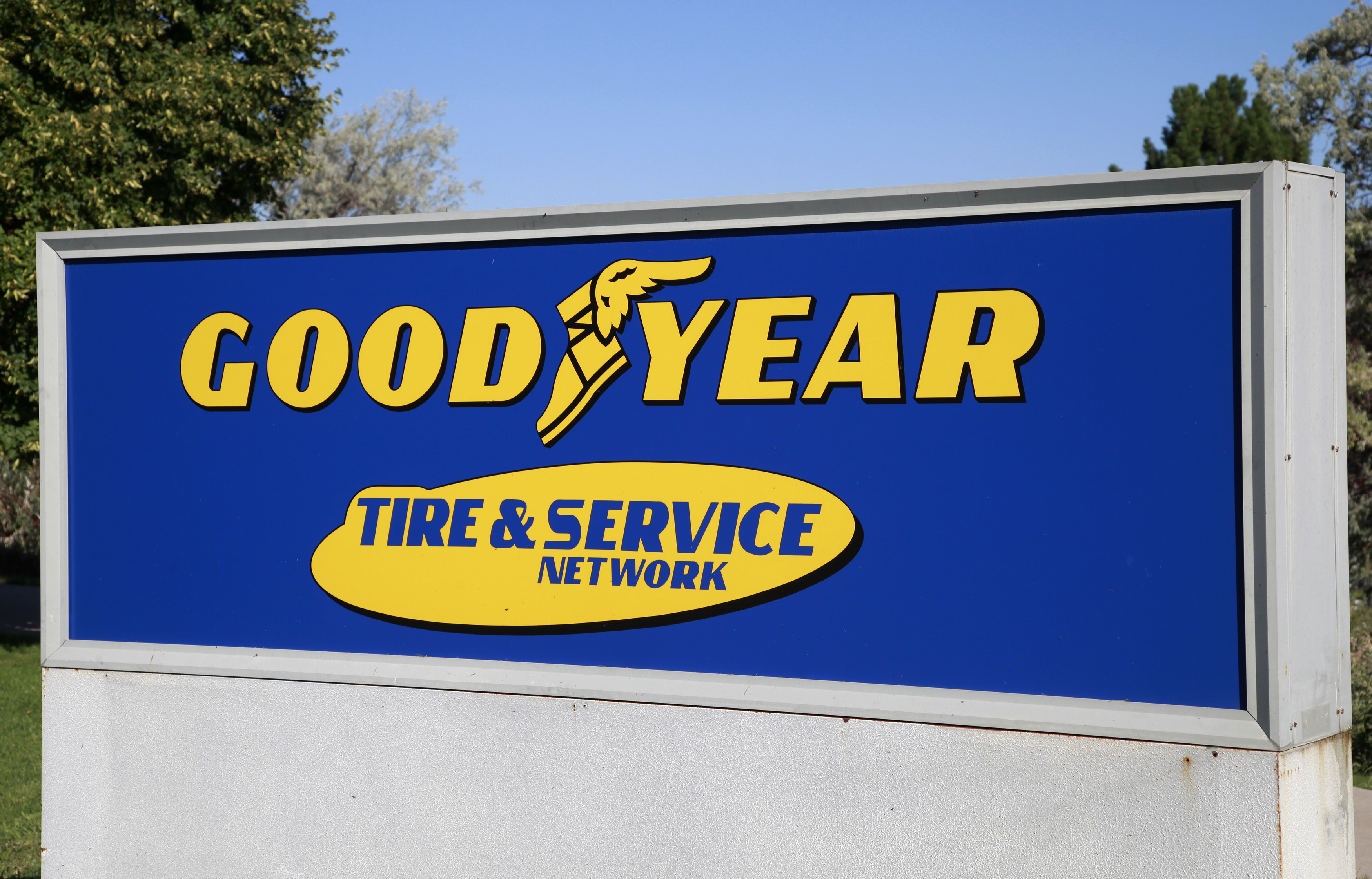 The Goodyear Tire and Rubber Co. company logo is seen in Westminster, Colorado