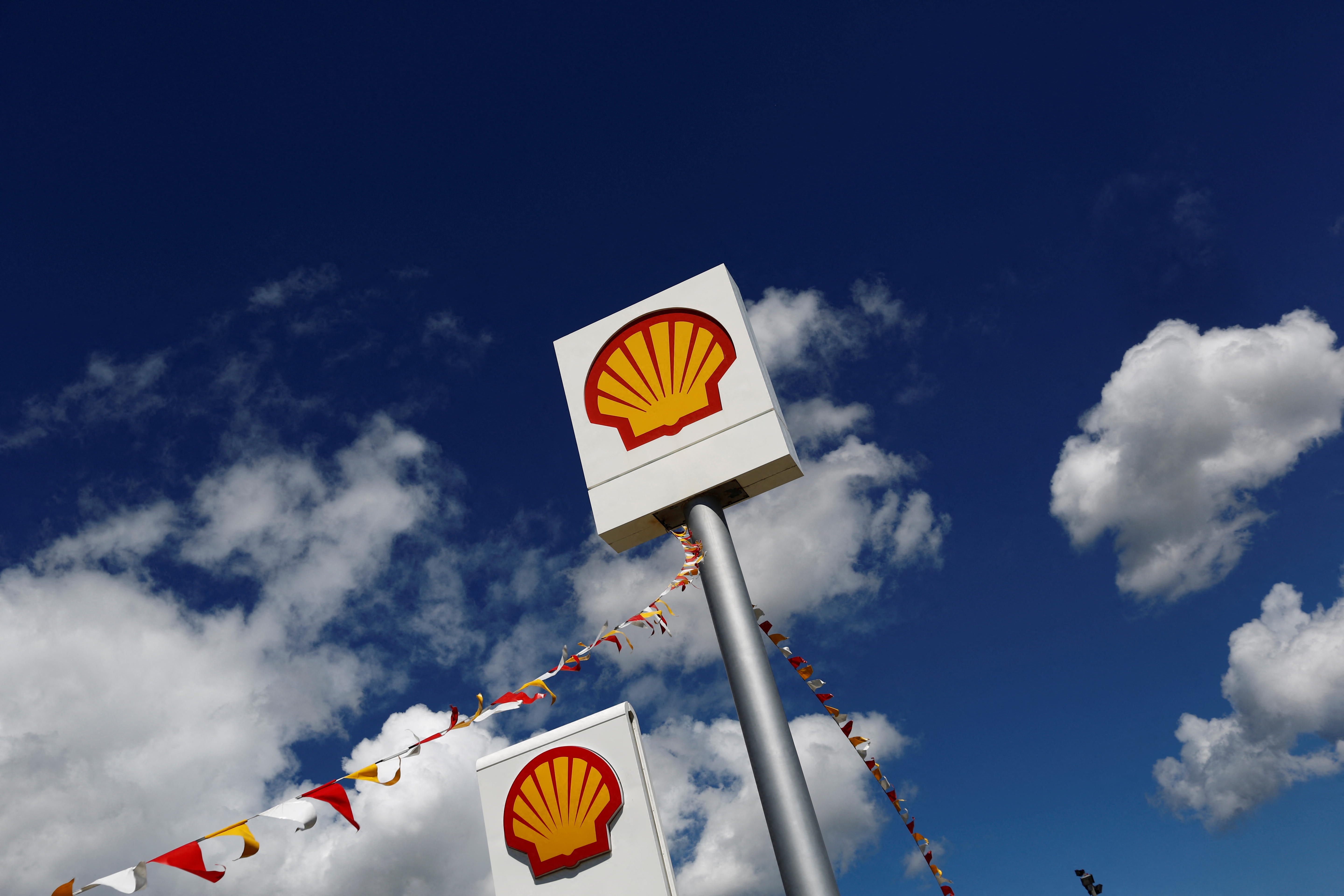 Logos of Shell is pictured at a gas station in the western Canakkale province