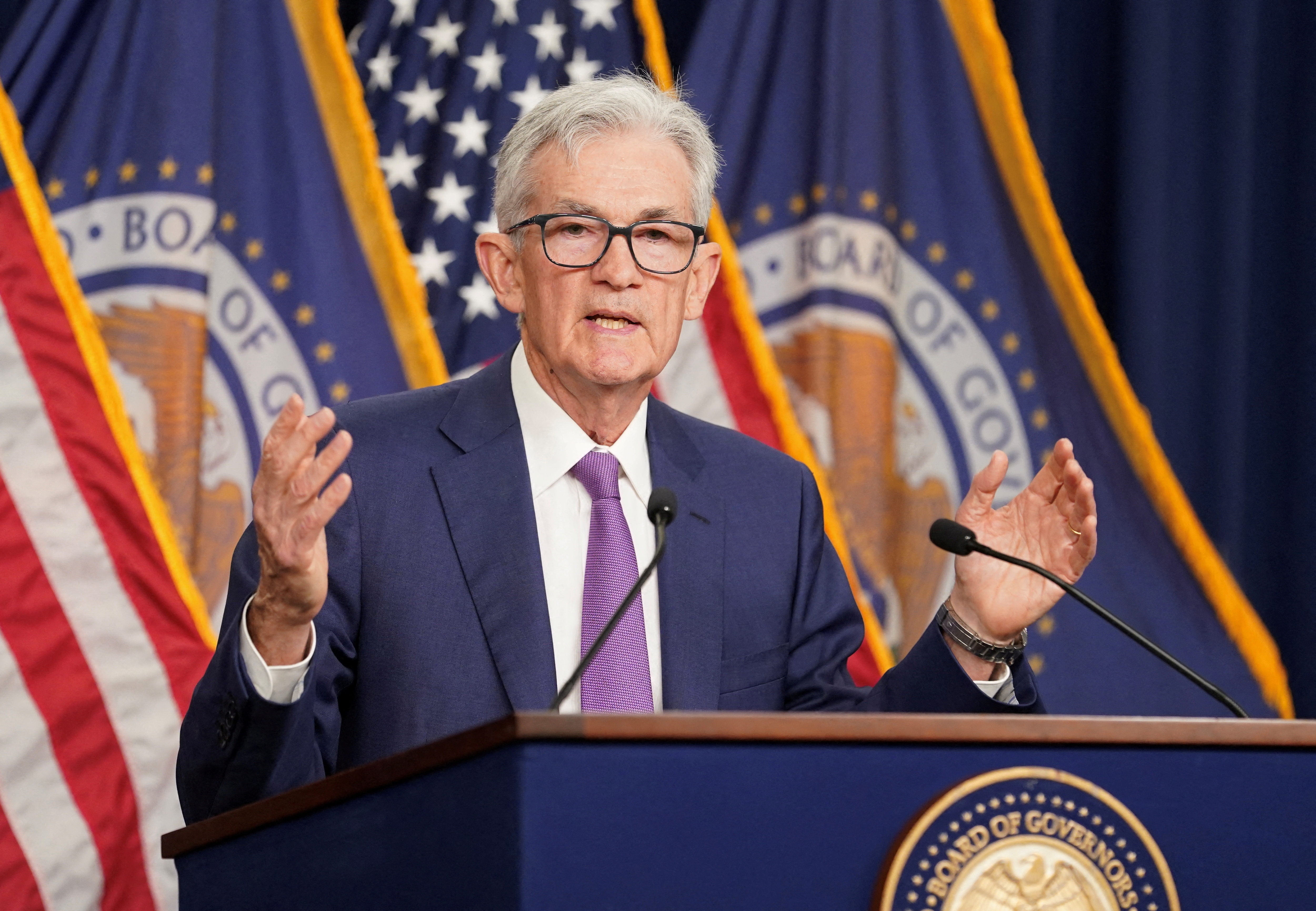 Fed Chair Powell speaks at a press conference in Washington
