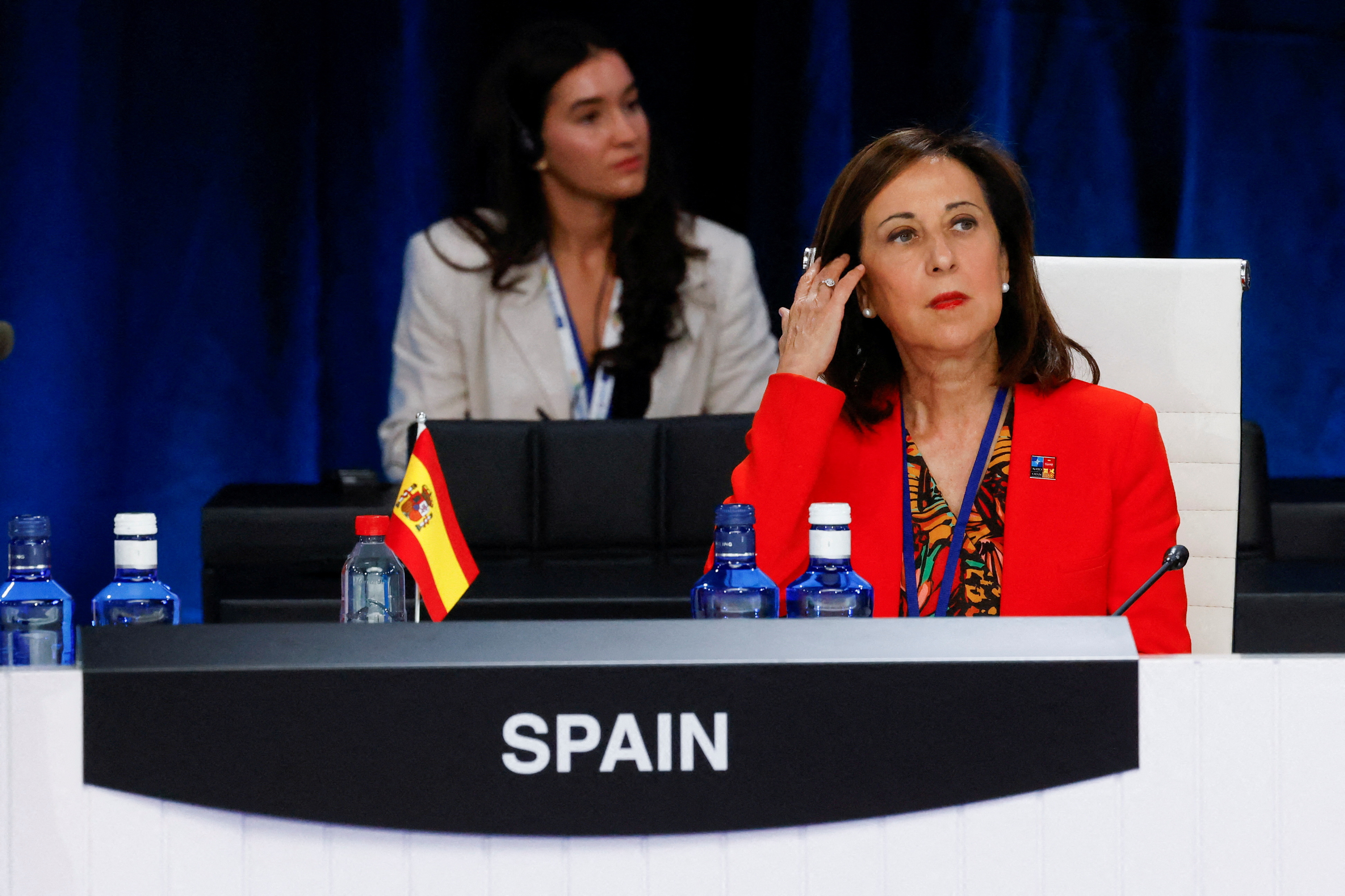 Spanish Defence Minister Margarita Robles attends a roundtable discussion during a NATO summit in Madrid