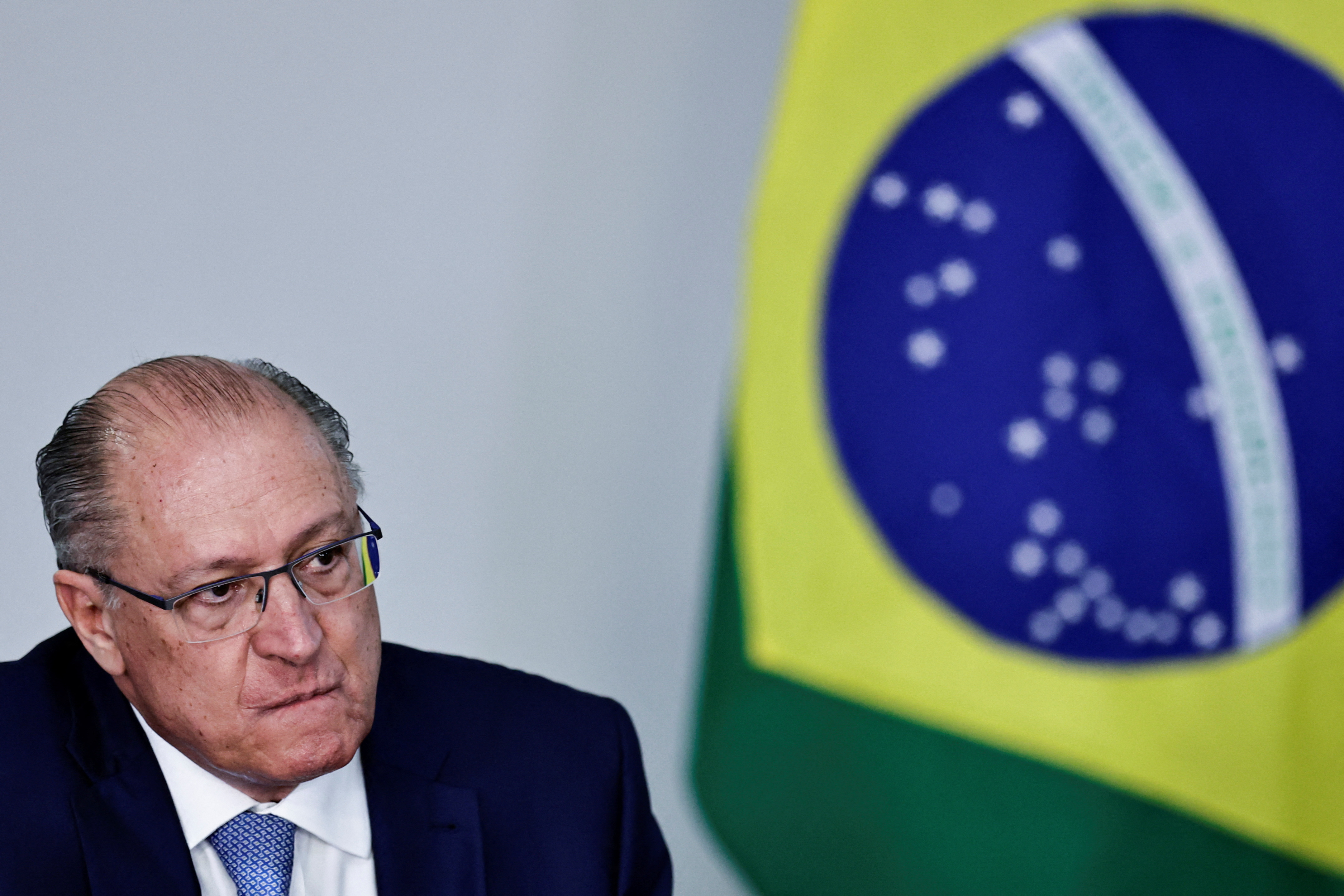 Brazil's Vice President Geraldo Alckmin reacts during a meeting between Brazil's President Luiz Inacio Lula da Silva and auto industry leaders, in Brasilia