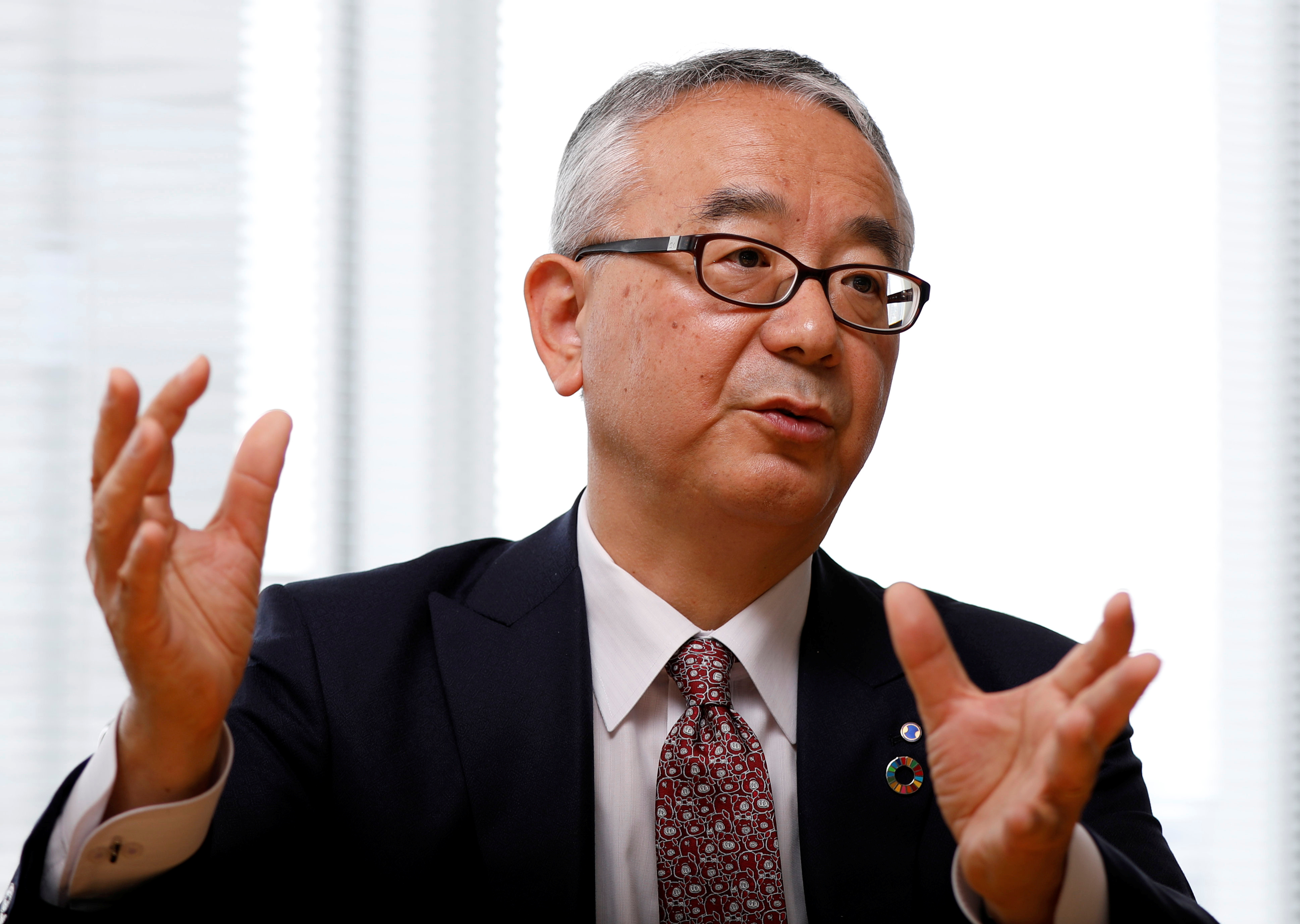 Isao Teshirogi, President and CEO at Shionogi & Co Ltd, speaks during an interview with Reuters in Tokyo