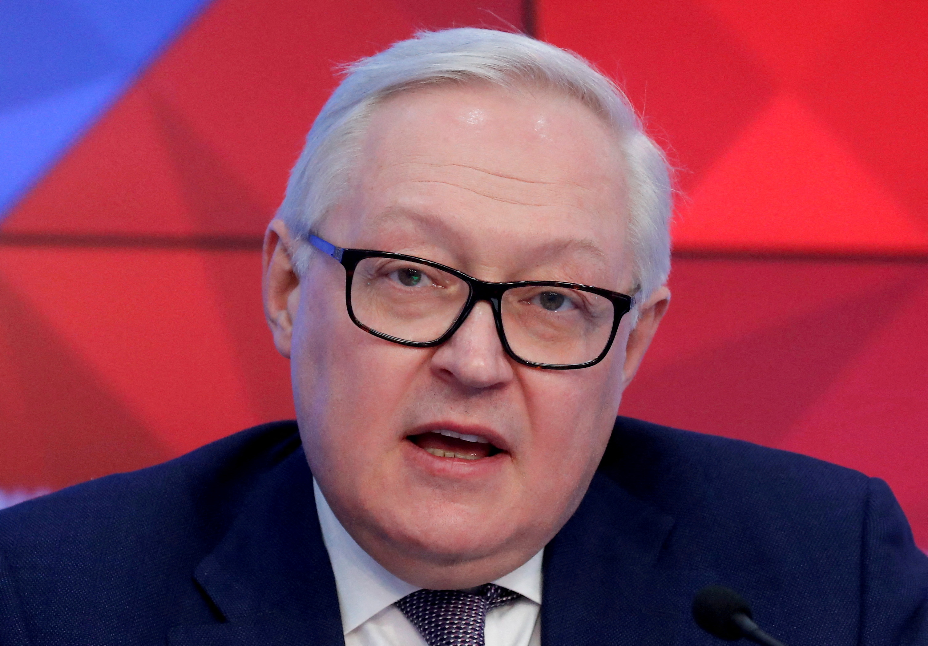 Russian Deputy Foreign Minister Ryabkov speaks during a news conference in Moscow