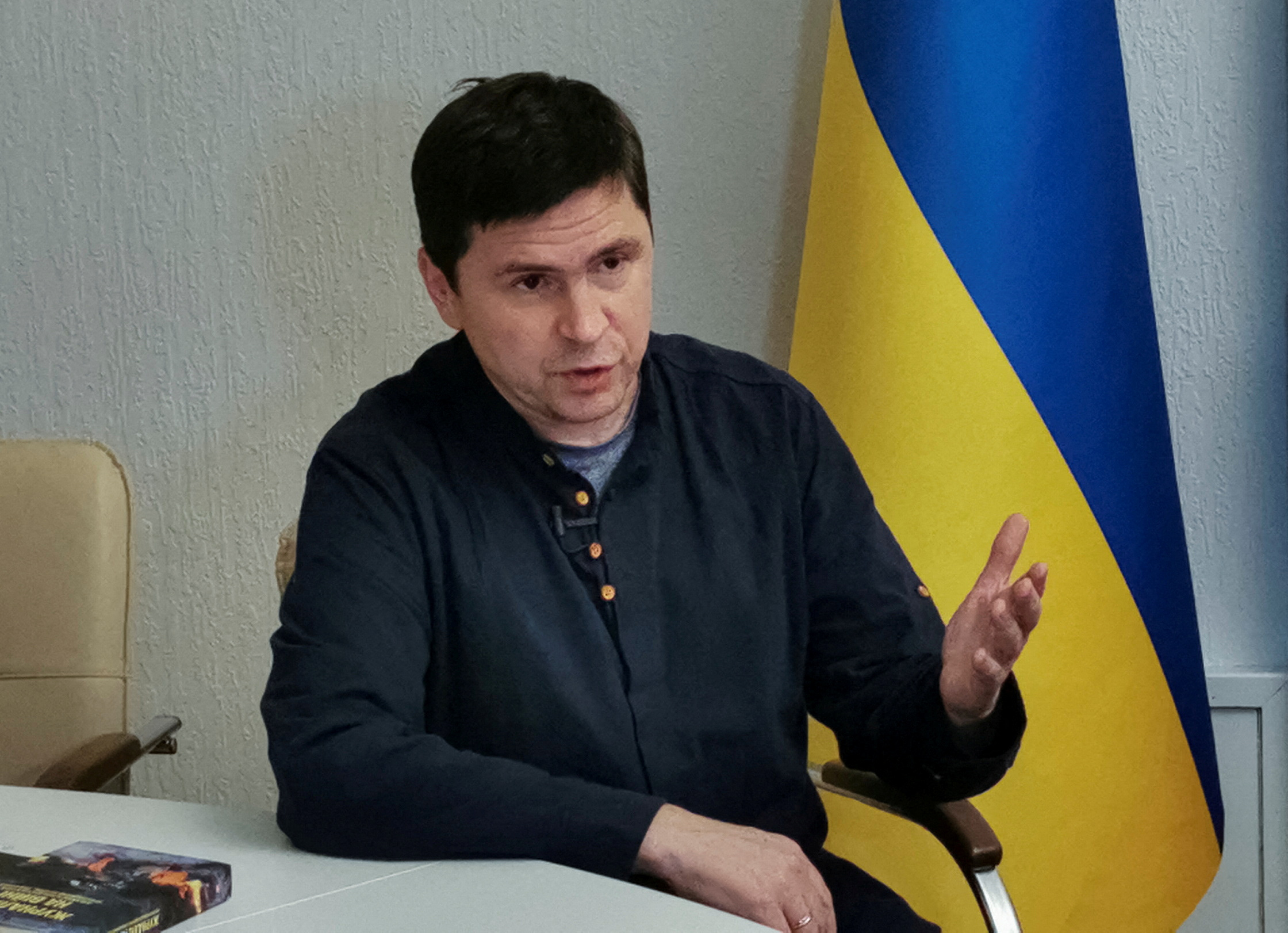 Mykhailo Podolyak, political advisor to Ukrainian President, speaks during an interview in Kyiv