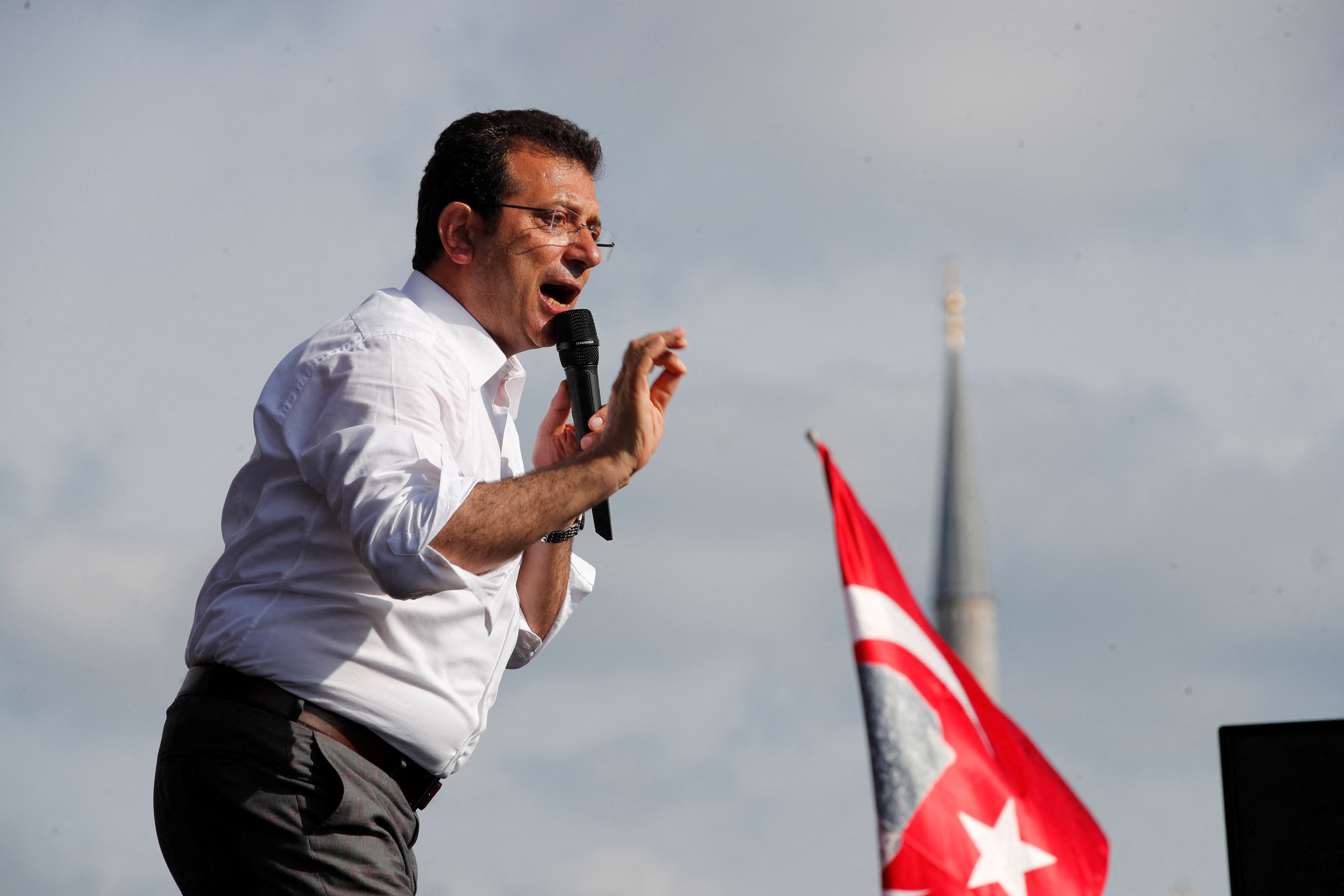 Istanbul Mayor Imamoglu of the main opposition CHP speaks during an election rally in Istanbul