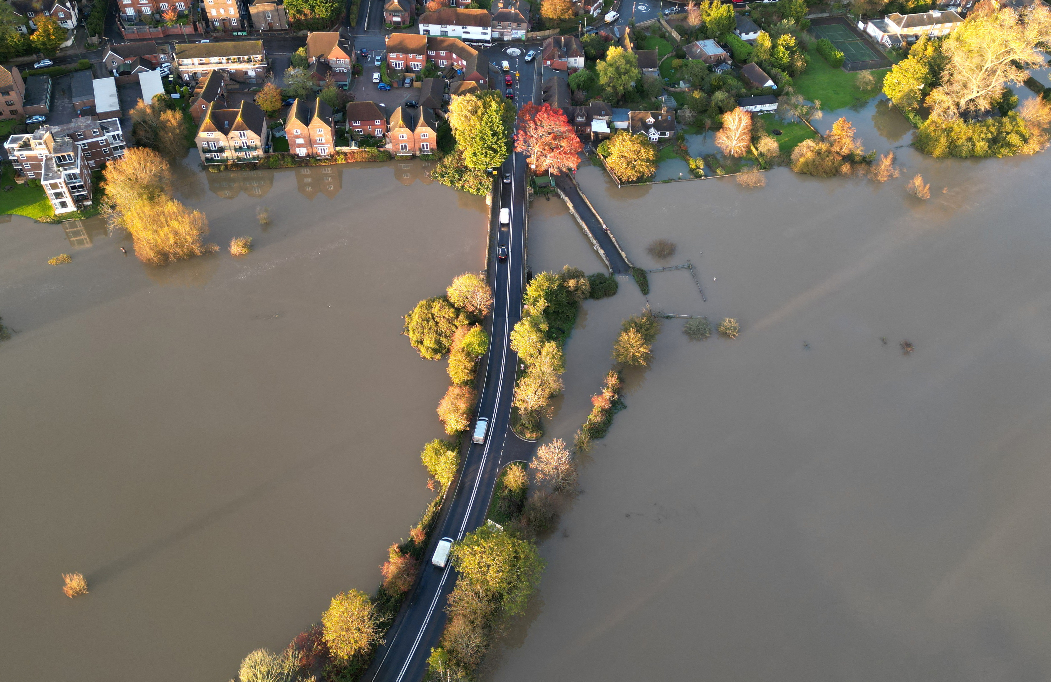 Floods occur in Pulborough, Sussex, UK due to Storm Ciaran