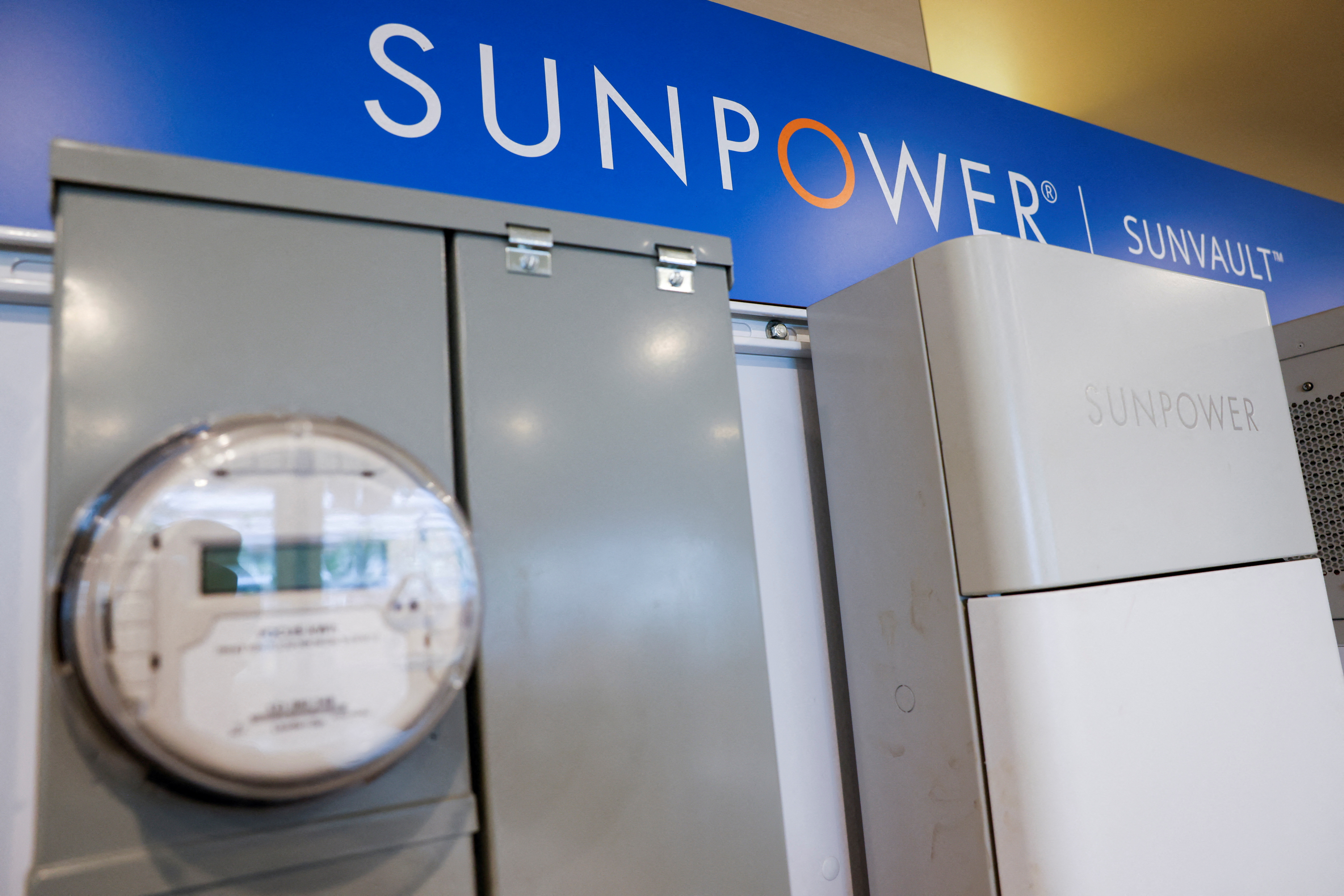 A SunPower SunVault display of the solar company SunPower at their California office