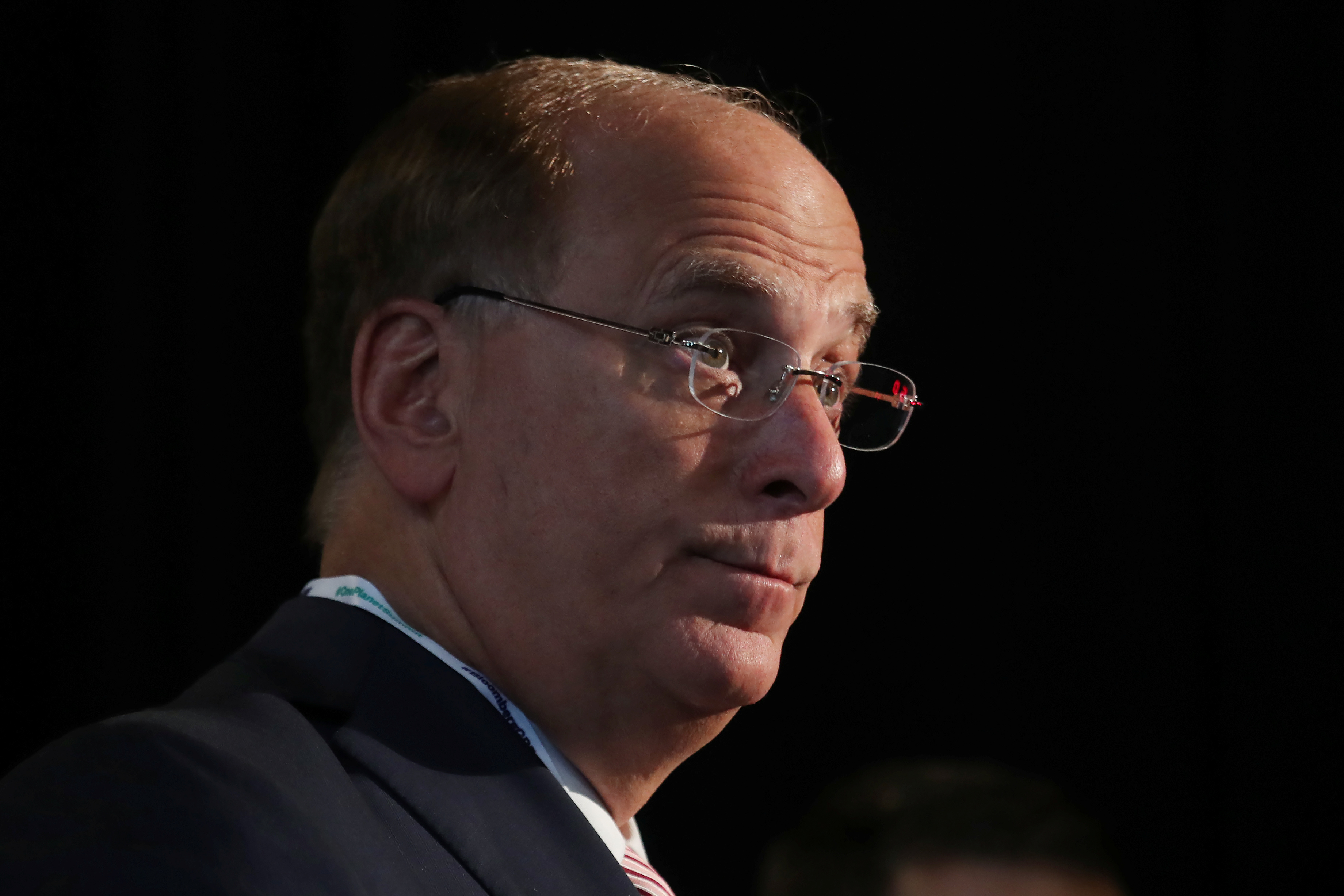 Larry Fink, Chief Executive Officer of BlackRock, stands at the Bloomberg Global Business forum in New York