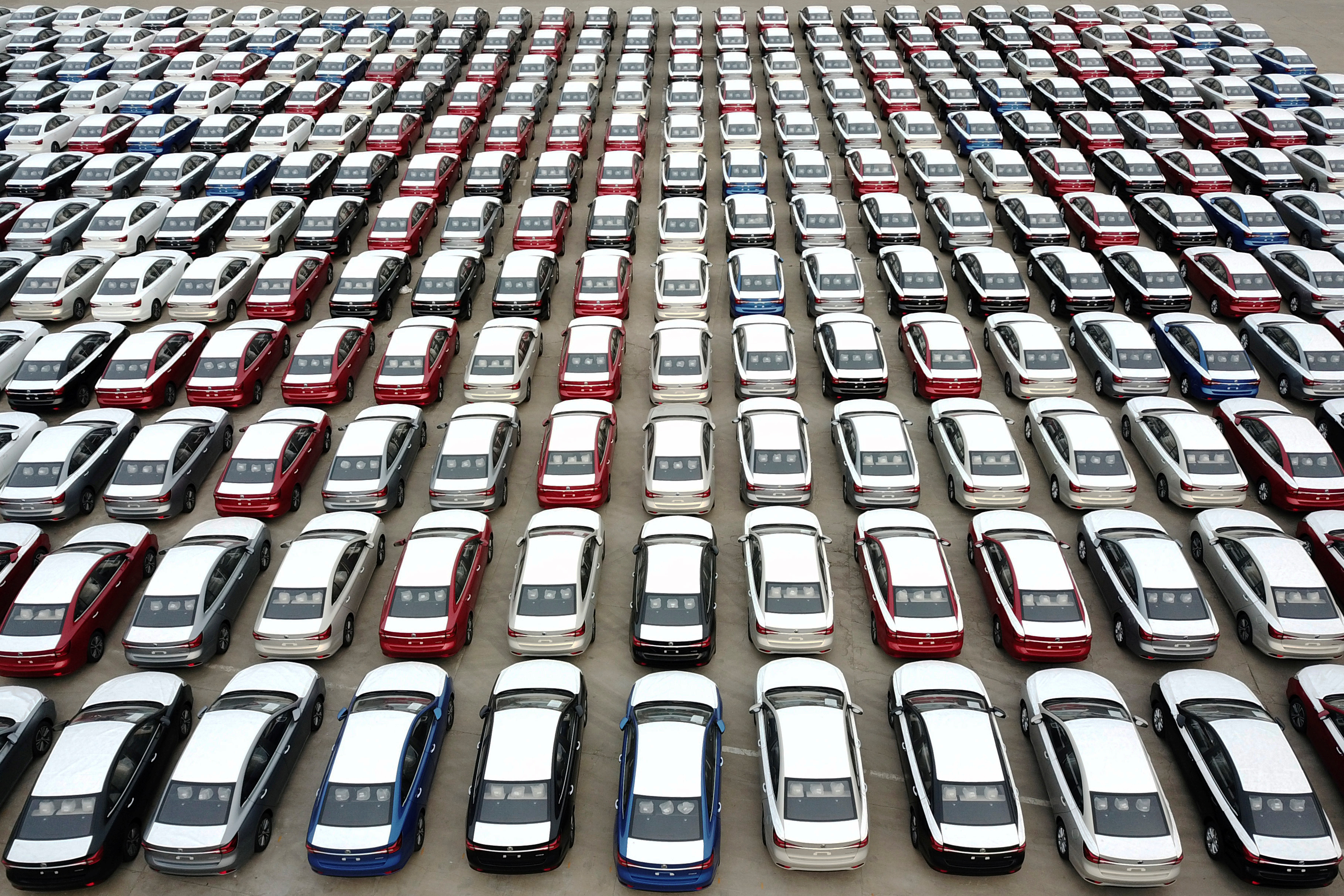 Cars for export are seen at a port in Lianyungang