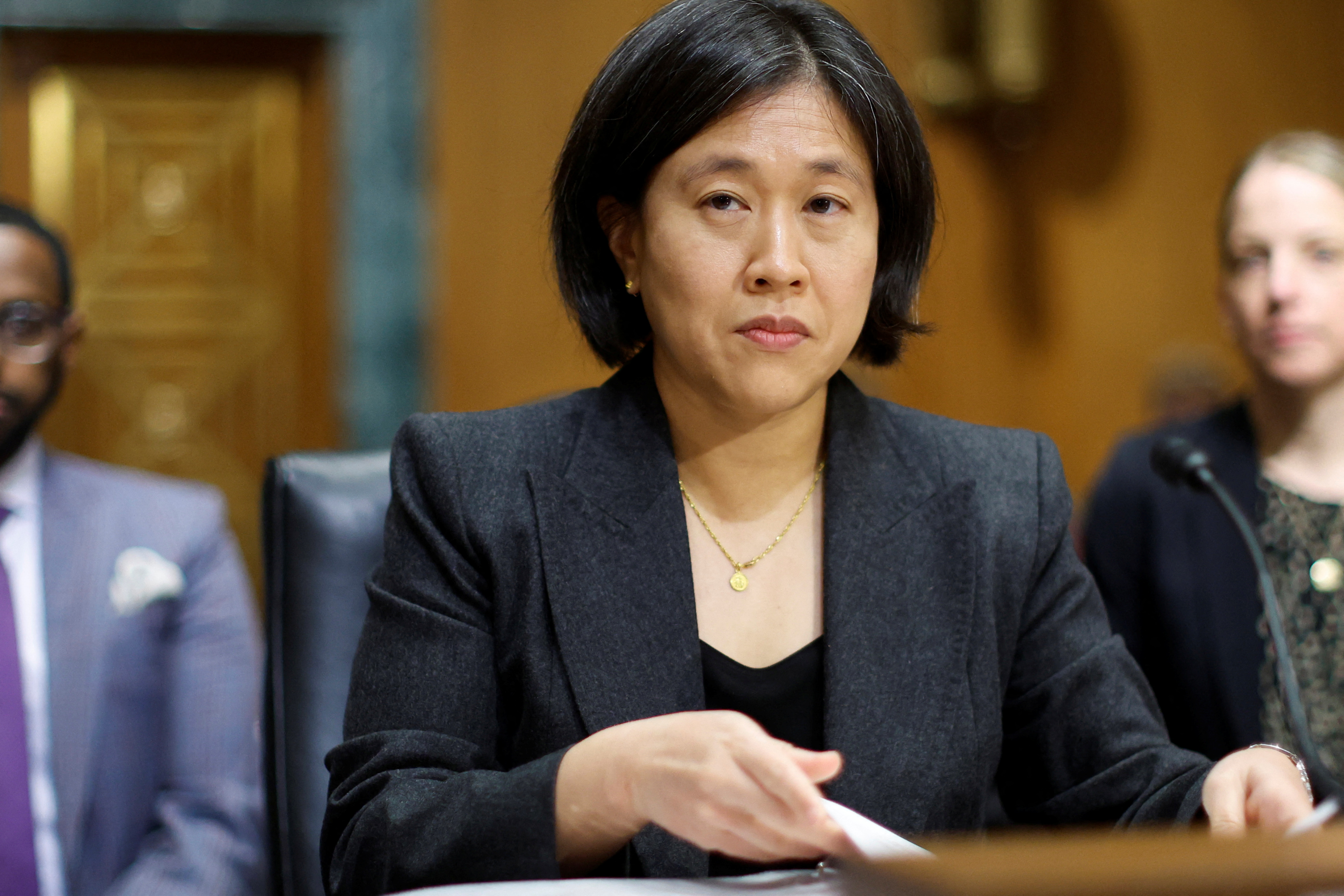U.S. Trade Representative Katherine Tai testifies before a Senate Finance Committee hearing on President Biden's trade policy agenda on Capitol Hill in Washington