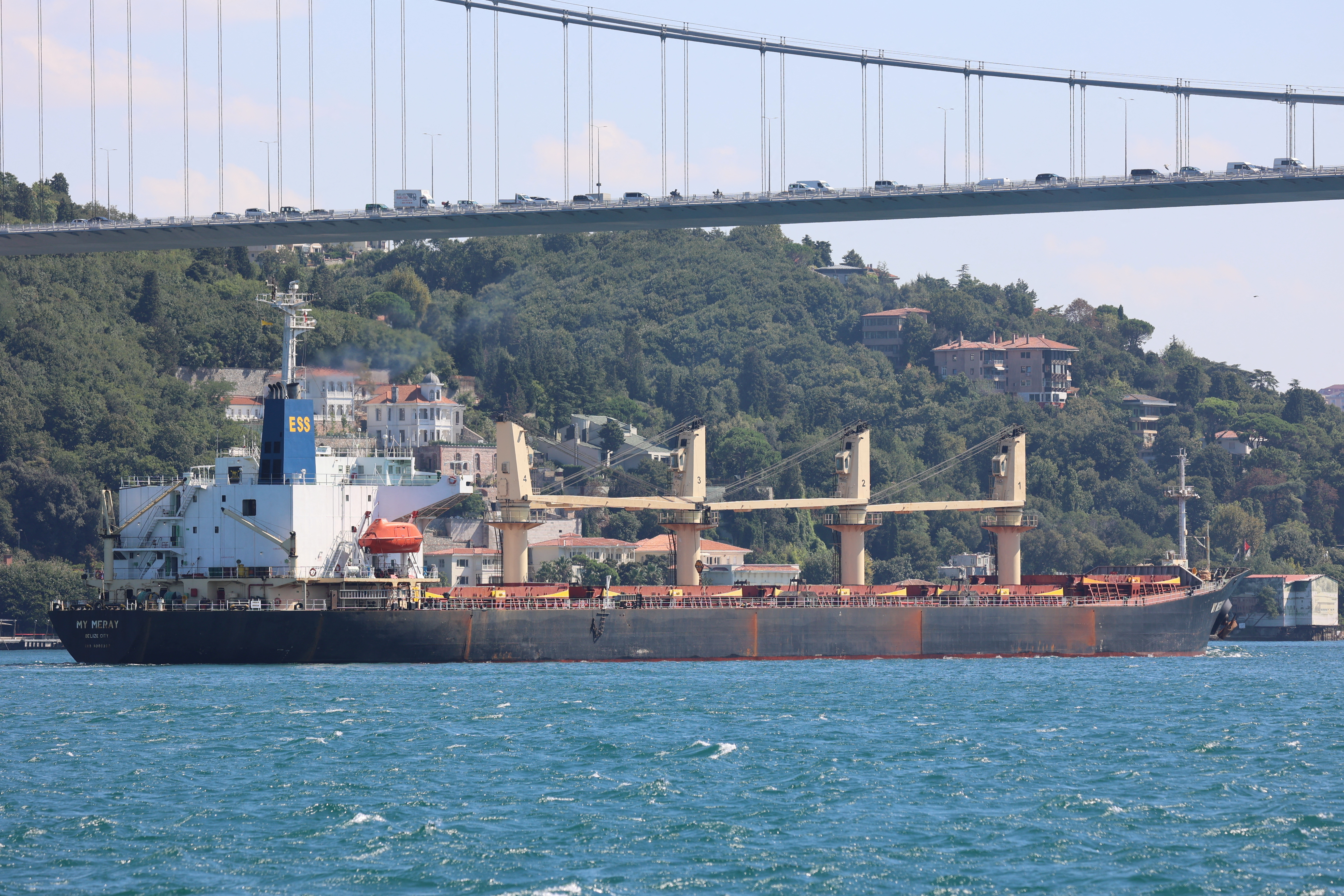The Belize-flagged My Meray carrying Ukrainian grain sails in Istanbul's Bosphorus