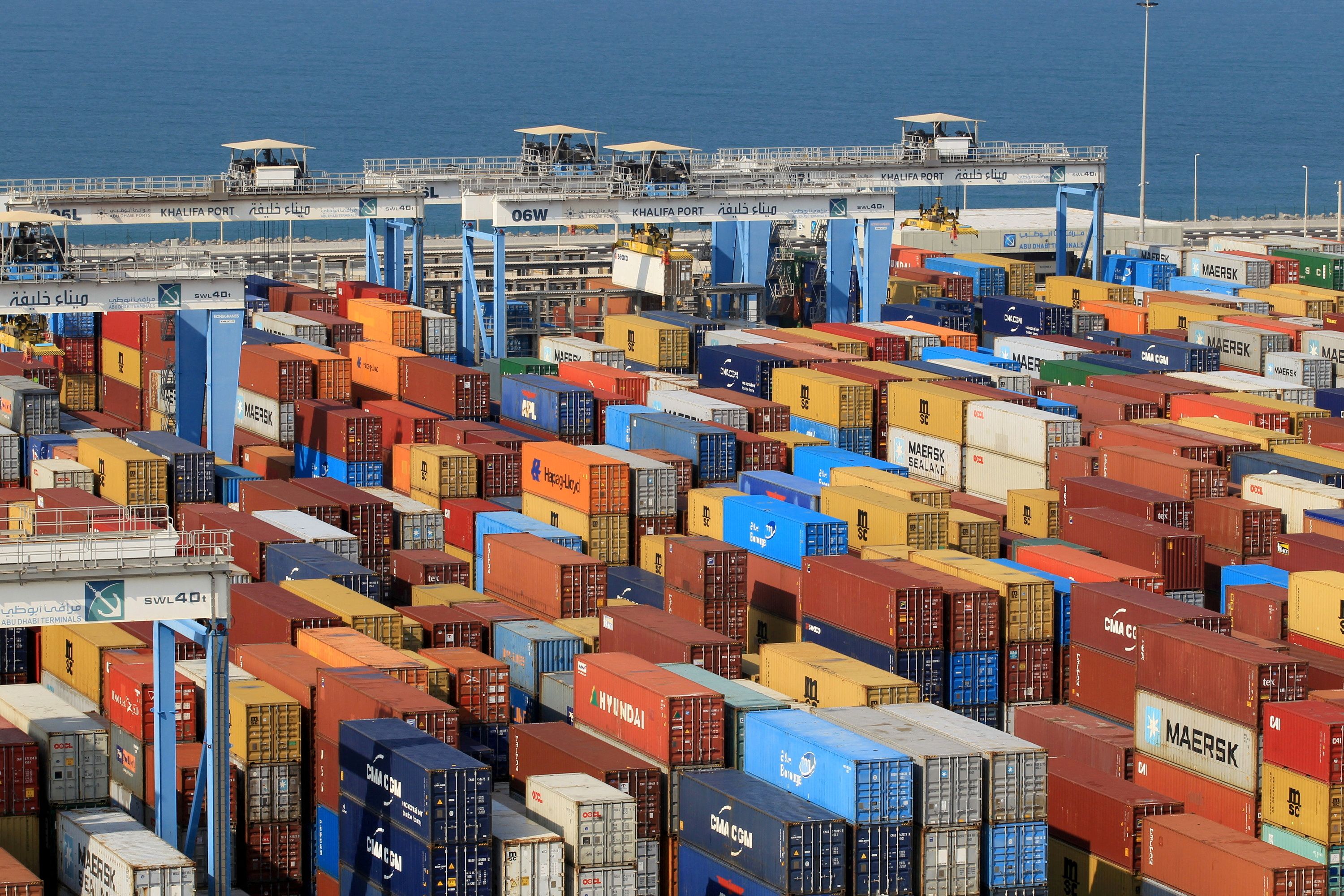 Containers are seen at Abu Dhabi's Khalifa Port, UAE