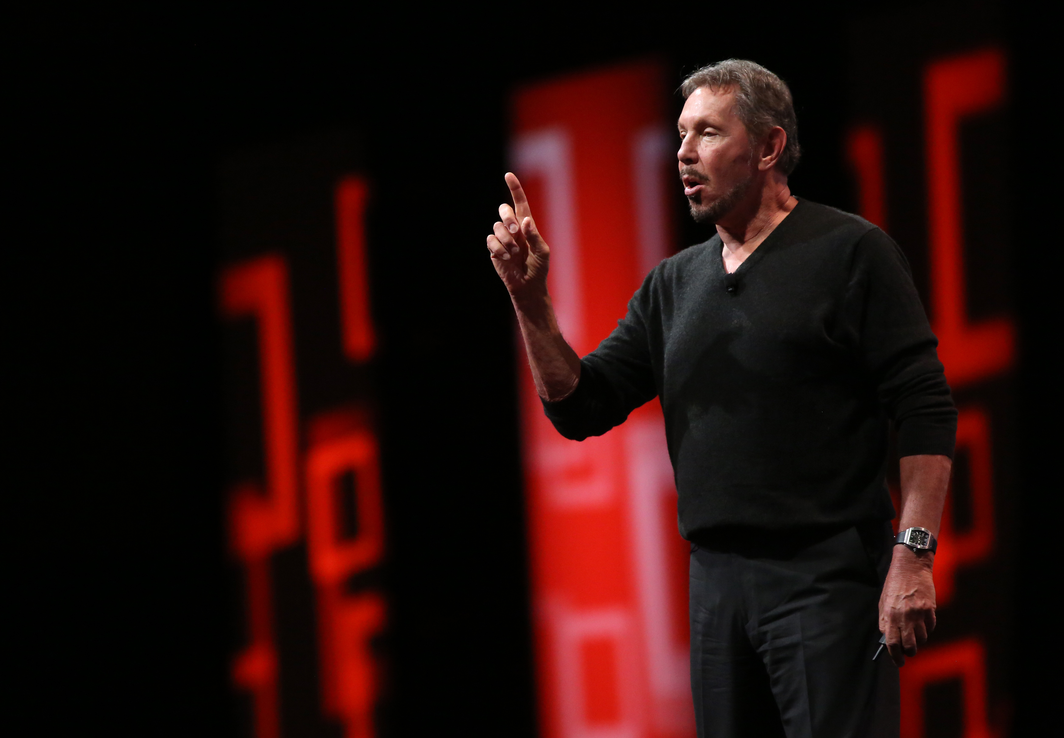 Oracle's Executive Chairman of the Board and Chief Technology Officer Larry Ellison speaks during his keynote address at Oracle OpenWorld in San Francisco
