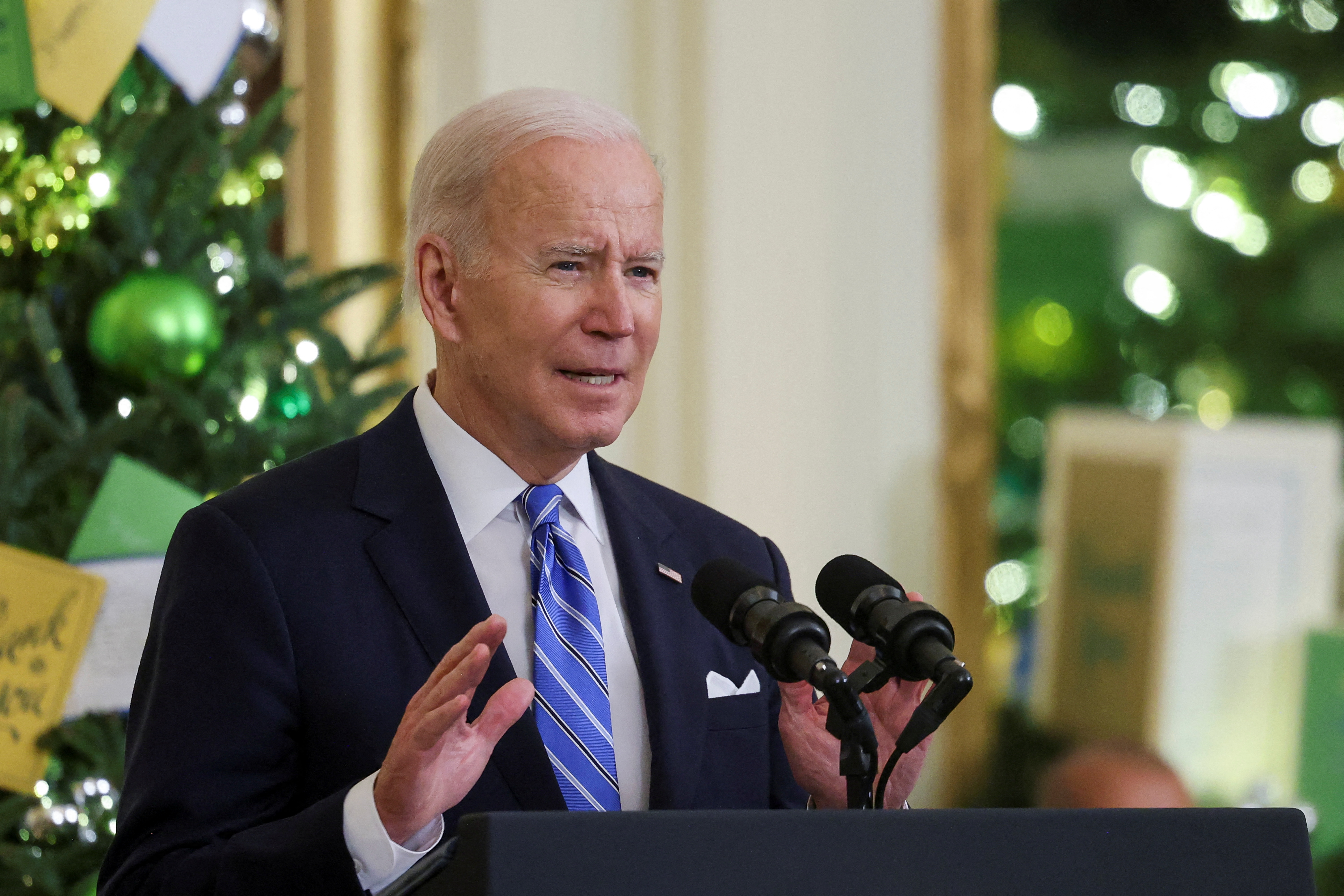 U.S. President Joe Biden speaks at the Medals of Honor ceremony in Washington, U.S., December 16, 2021. REUTERS/Evelyn Hockstein