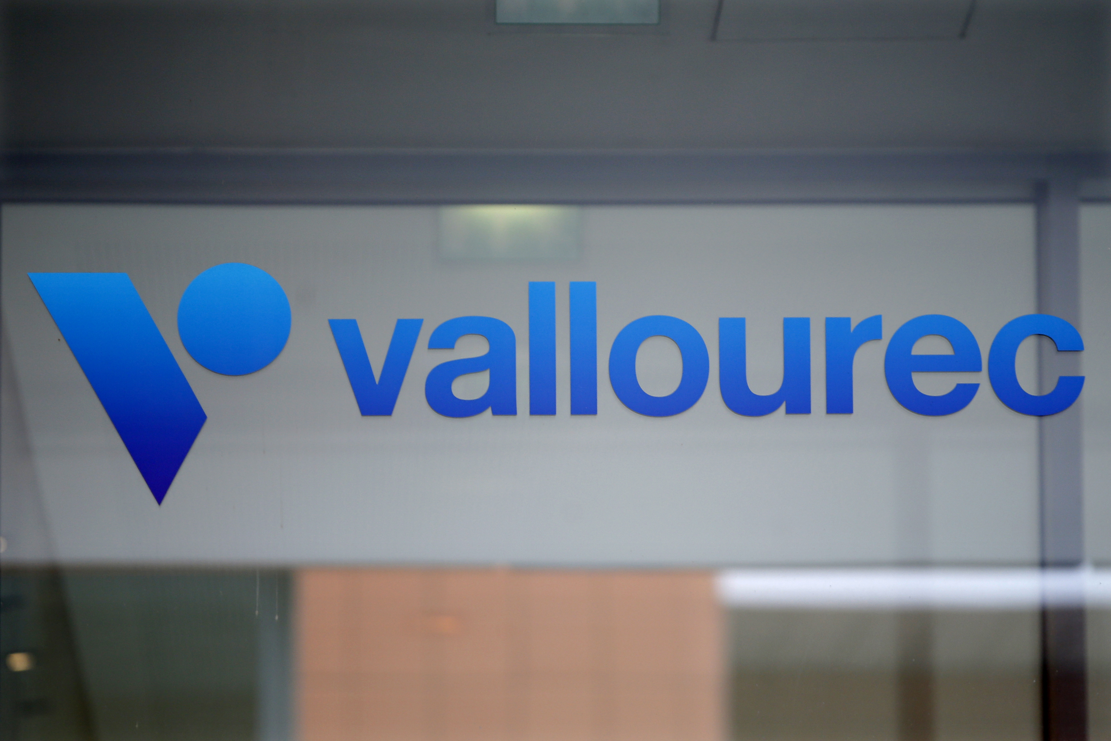 The company's logo is seen on top of the entrance of French oil industry tubing maker Vallourec at Boulogne-Billancourt, near Paris