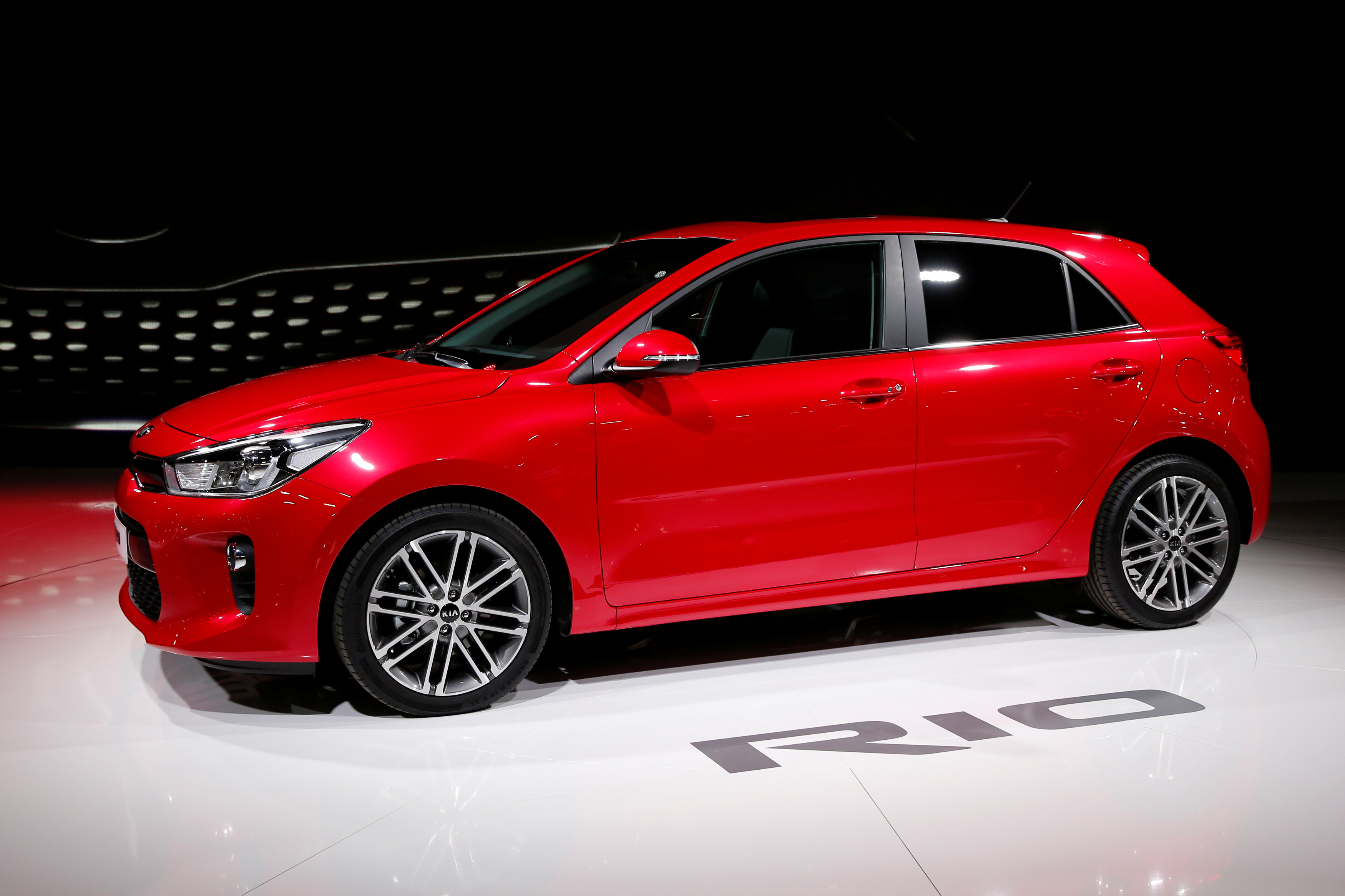The Kia Rio is displayed on media day at the Paris auto show