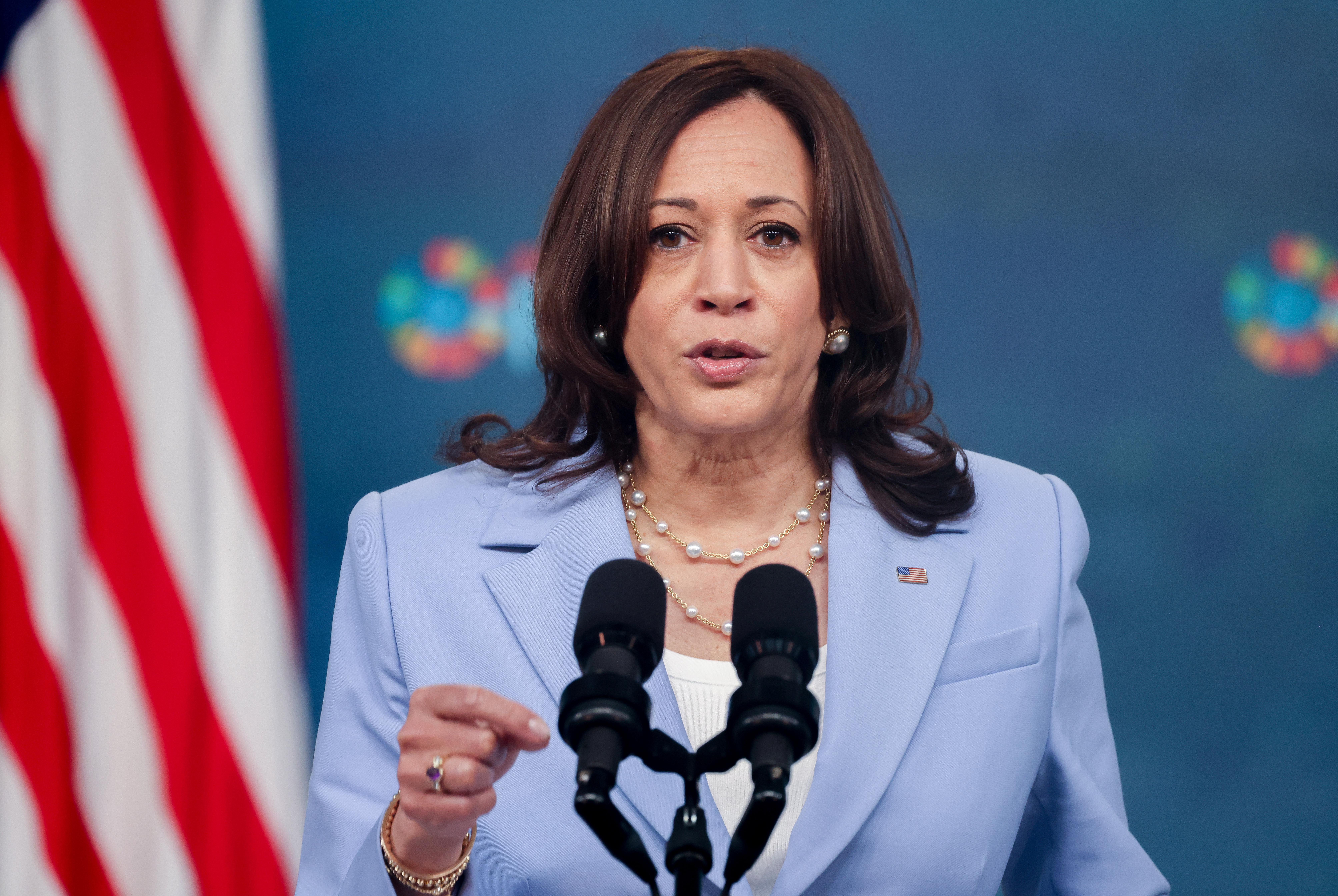 U.S. Vice President Harris gives remarks at the White House during the Generation Equality Forum