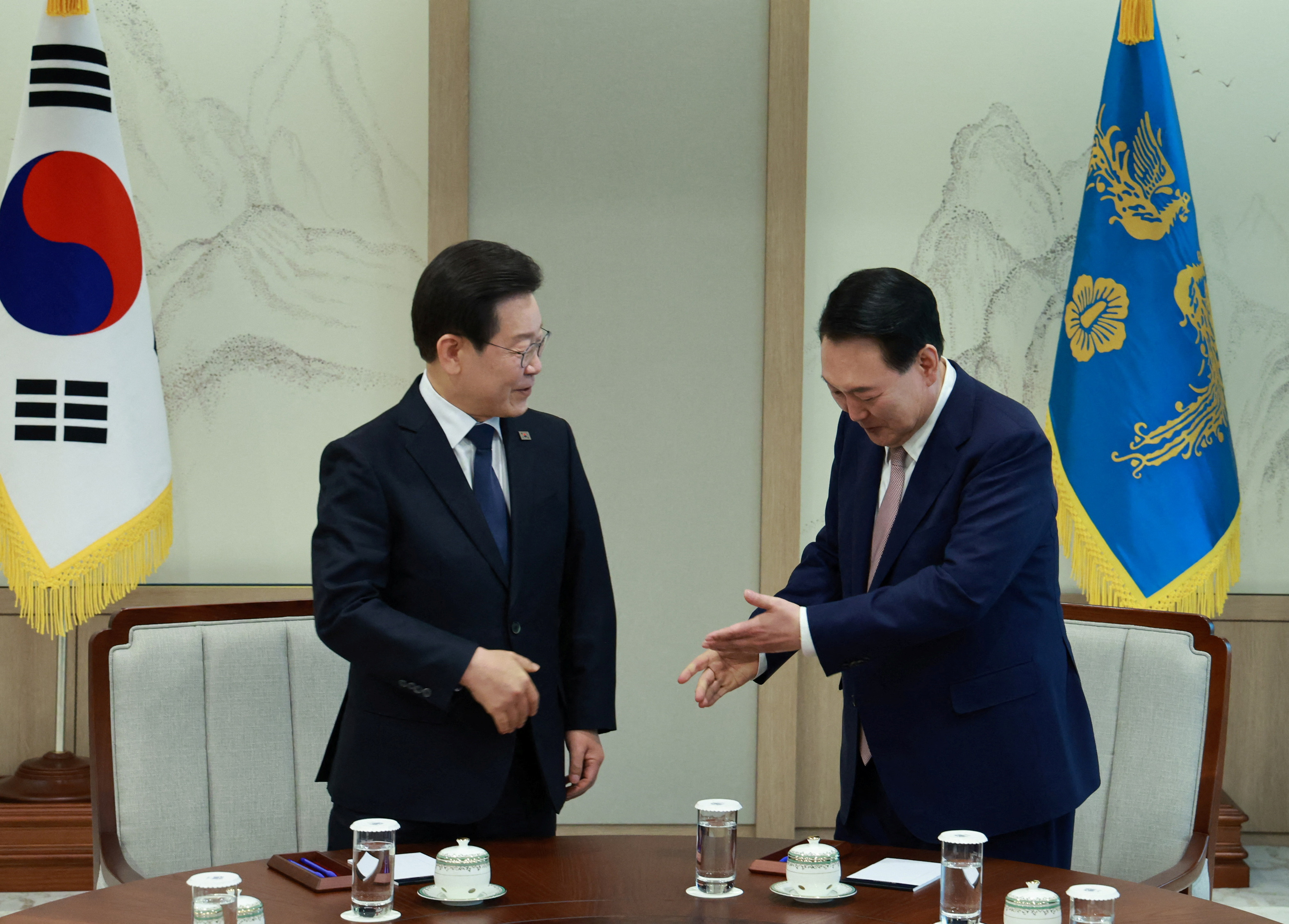 South Korean President Yoon Suk Yeol meets opposition leader Lee Jae-myung for talks in Seoul