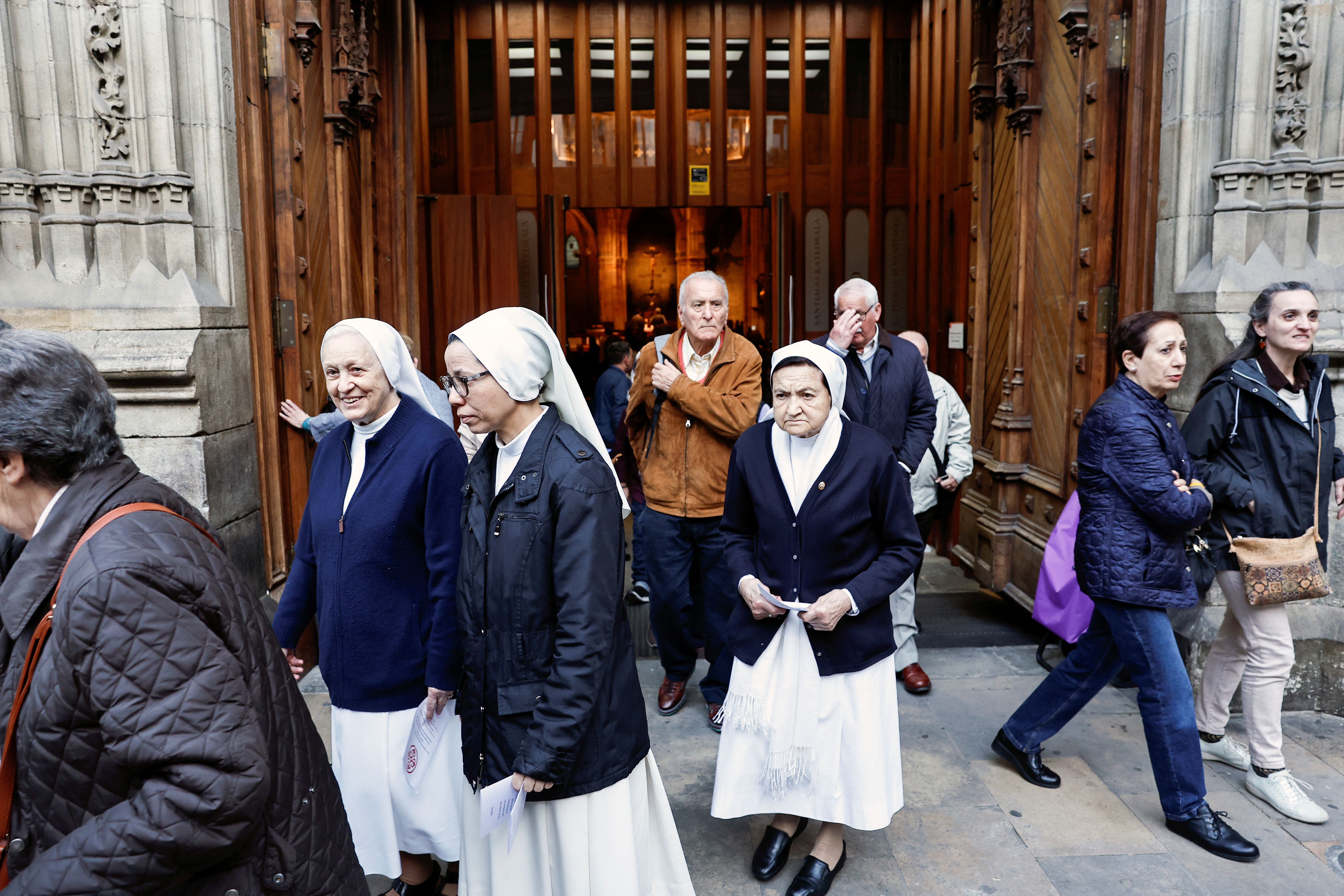 Nuns leave a mass, to ask forgiveness from victims of sexual abuse by the Catholic Church, in Bilbao