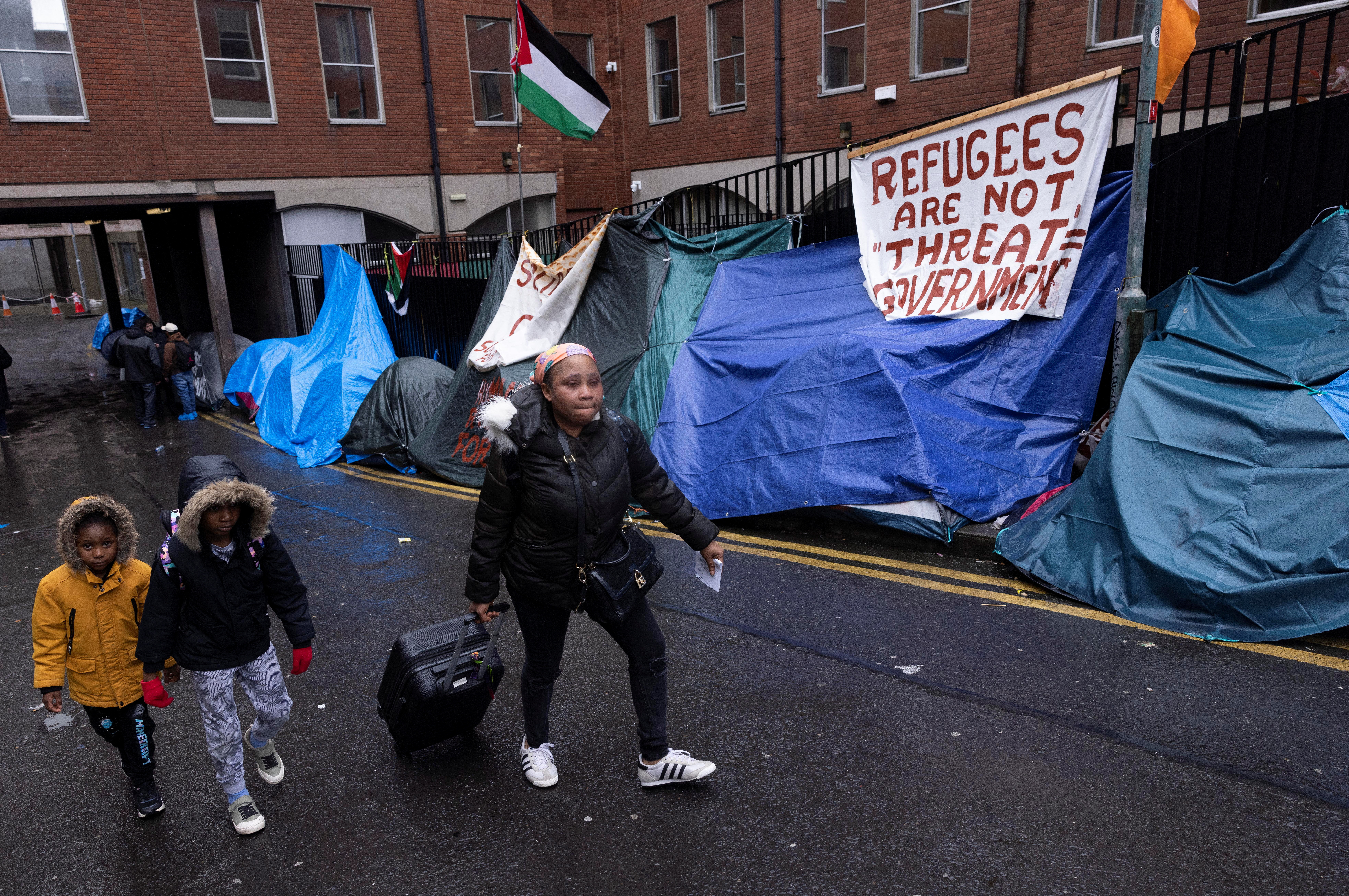Asylum seekers camped outside the International Protection Office, in Dublin