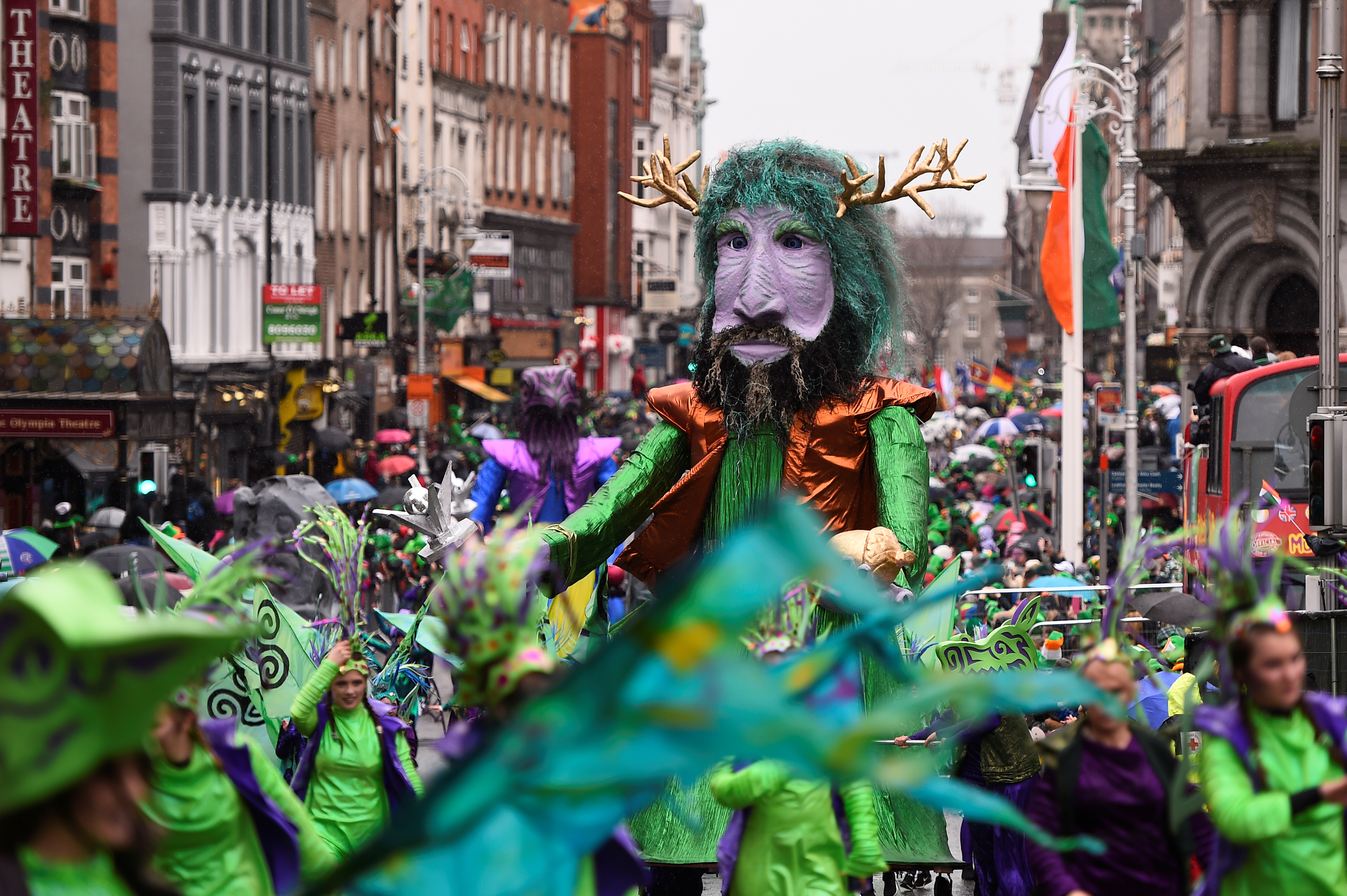 A float is seen during the St. Patrick's day parade in Dublin