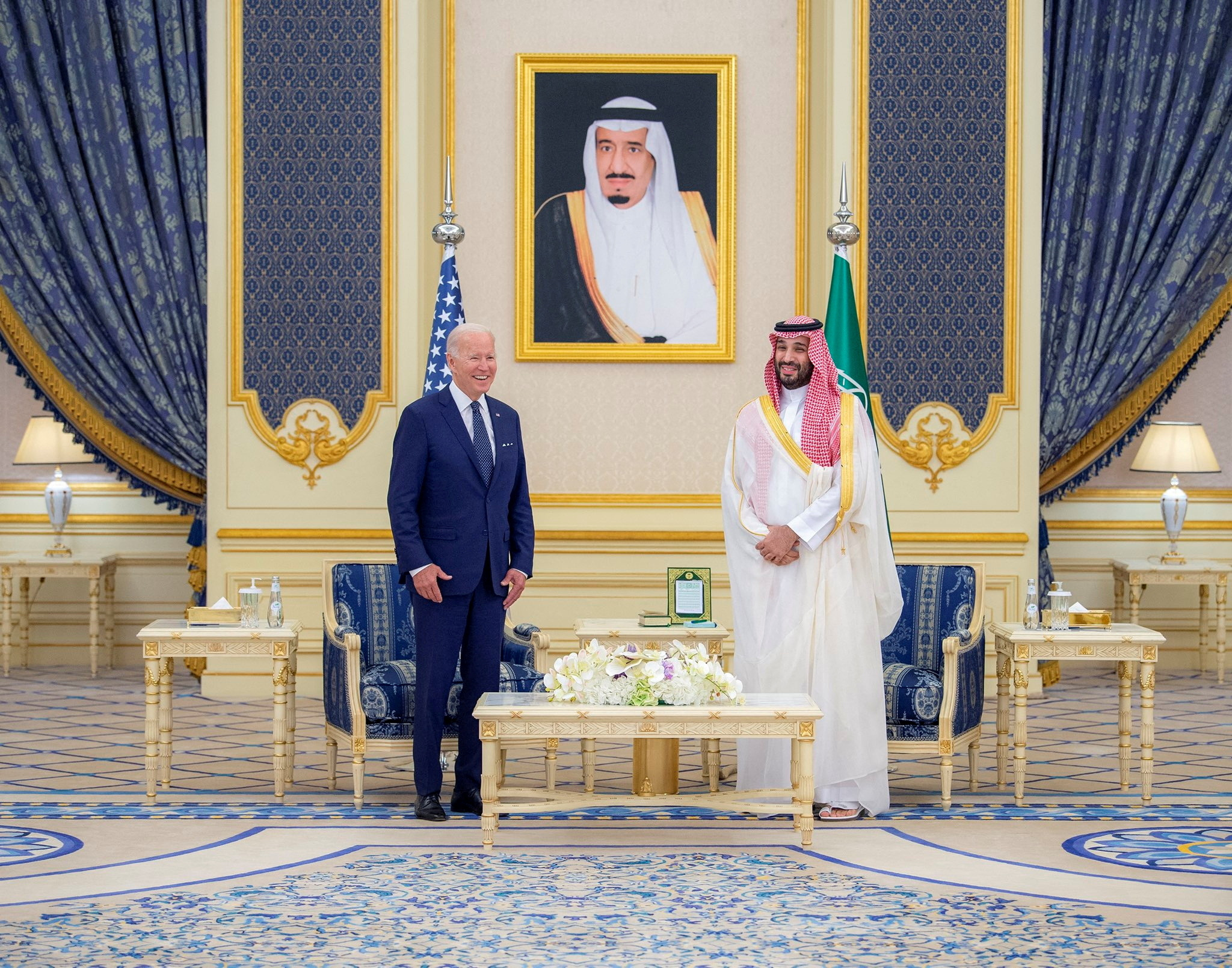 Saudi Crown Prince Mohammed bin Salman and U.S. President Joe Biden meet at Al Salman Palace upon his arrival in Jeddah, Saudi Arabia