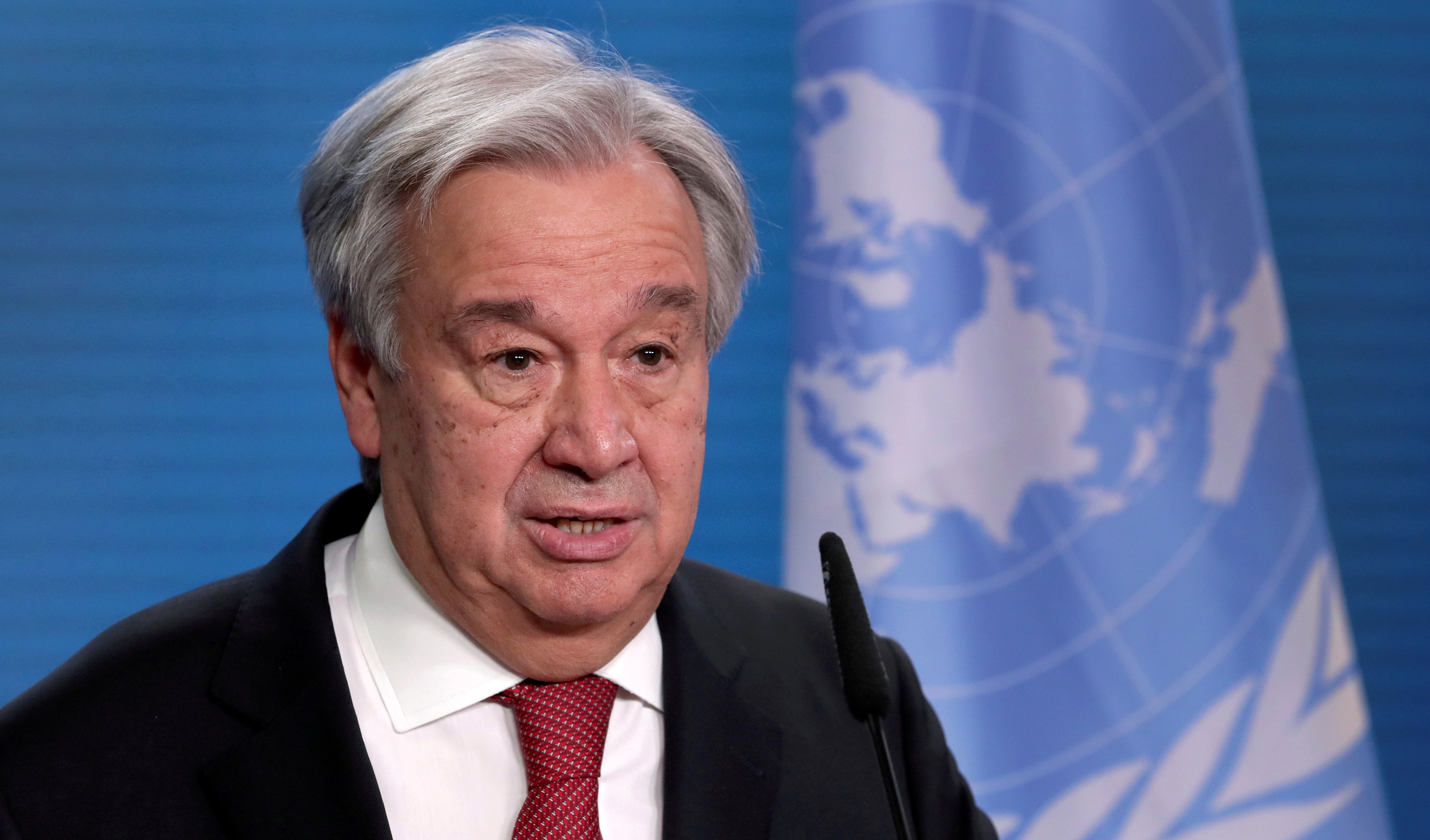 U.N. Secretary-General Antonio Guterres addresses the media during a news conference in Berlin, Germany, December 17, 2020. Michael Sohn/Pool via REUTERS/File Photo