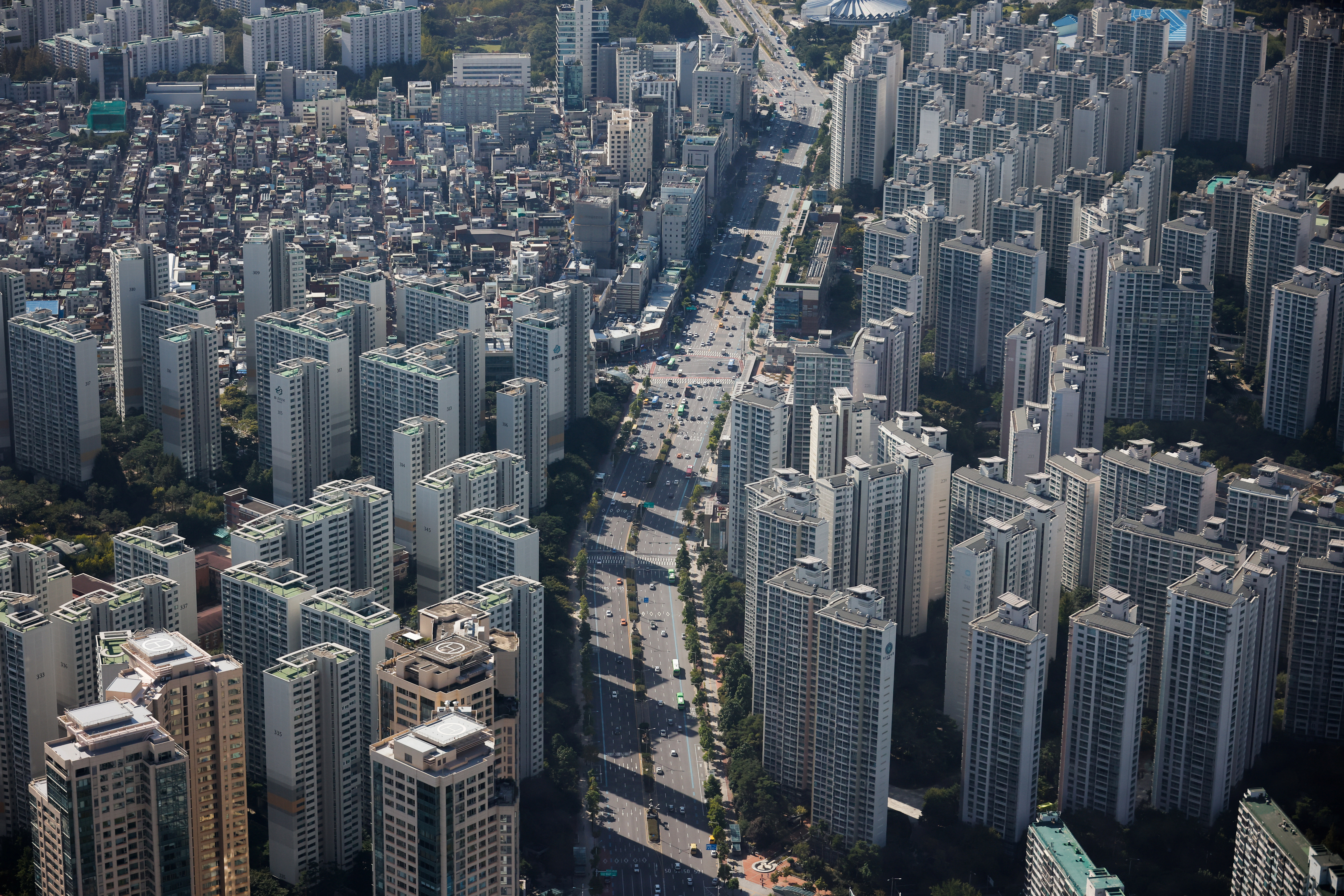 An aerial view shows apartment complexes  in Seoul