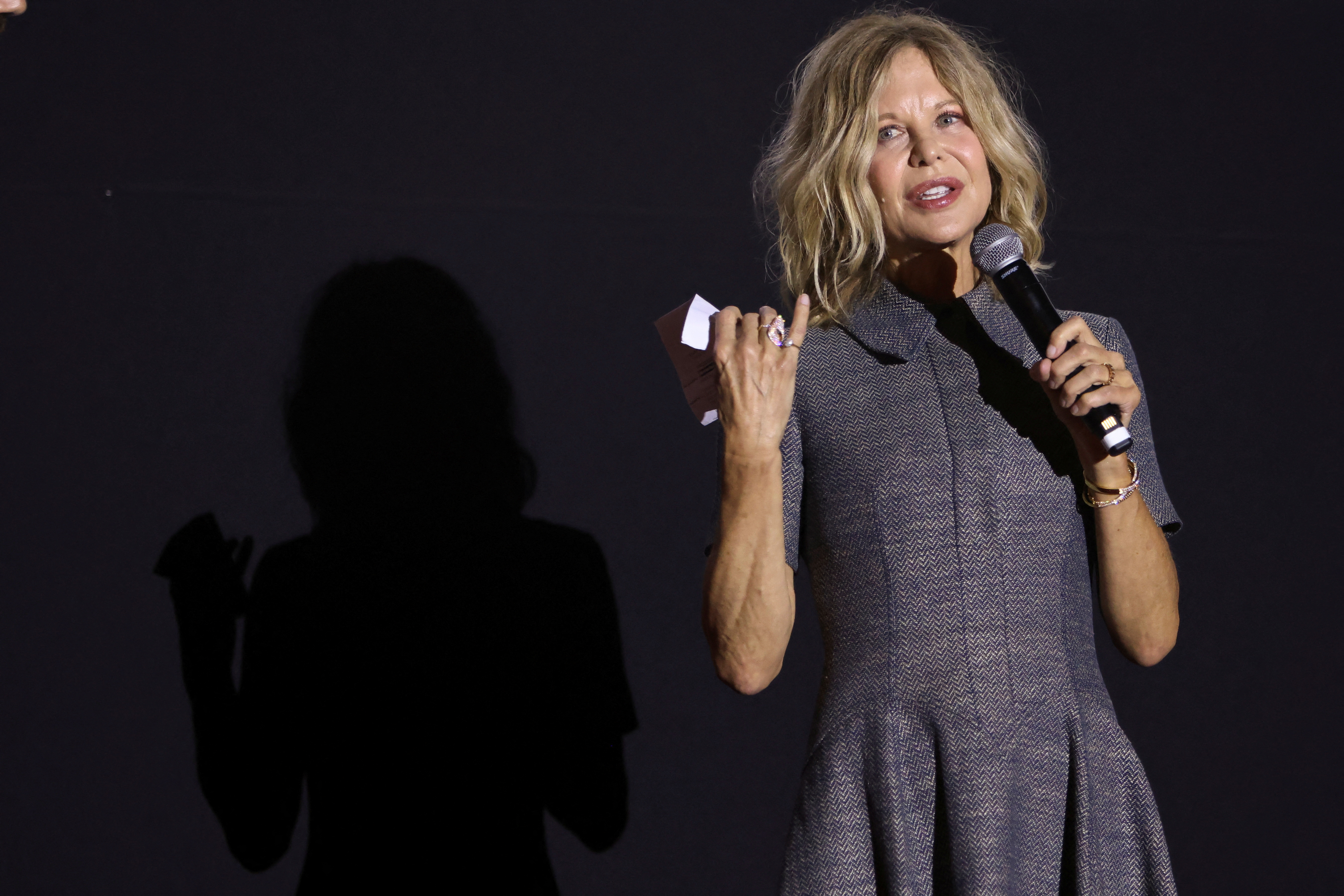 American actor Meg Ryan speaks as she receives the Honorary Heart of Sarajevo Award at the Sarajevo Film Festival, in Sarajevo