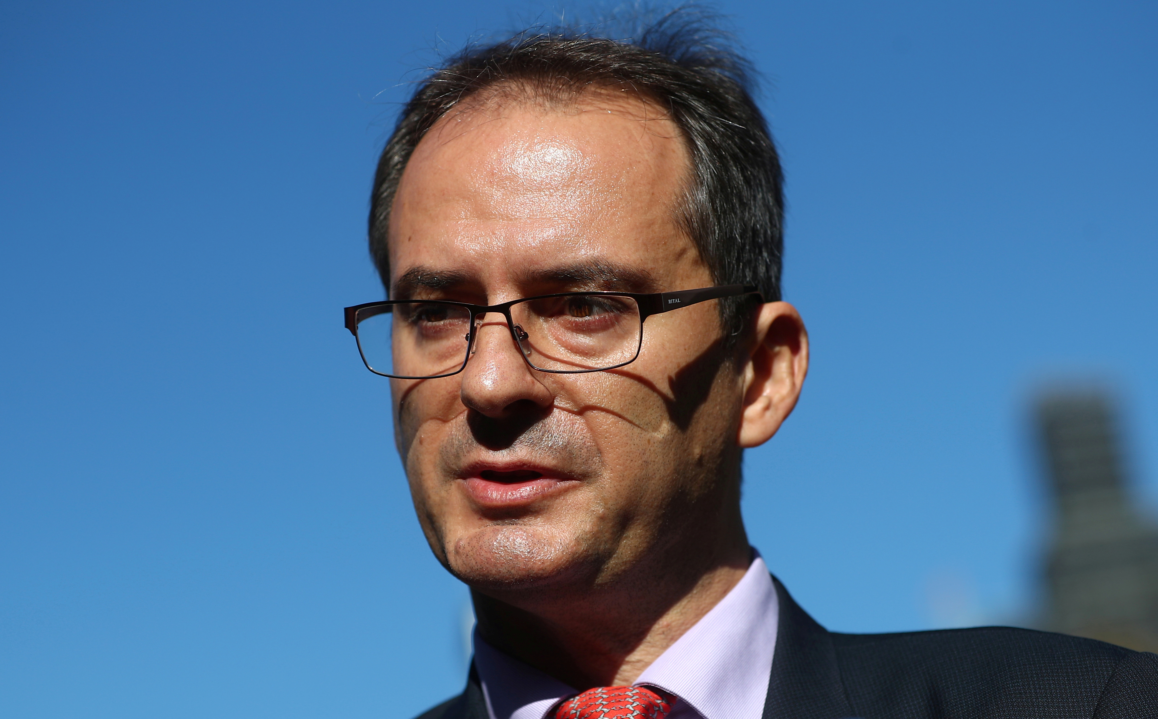 Bellingcat report author Christo Grozev gives a press conference opposite the Houses of Parliament in London