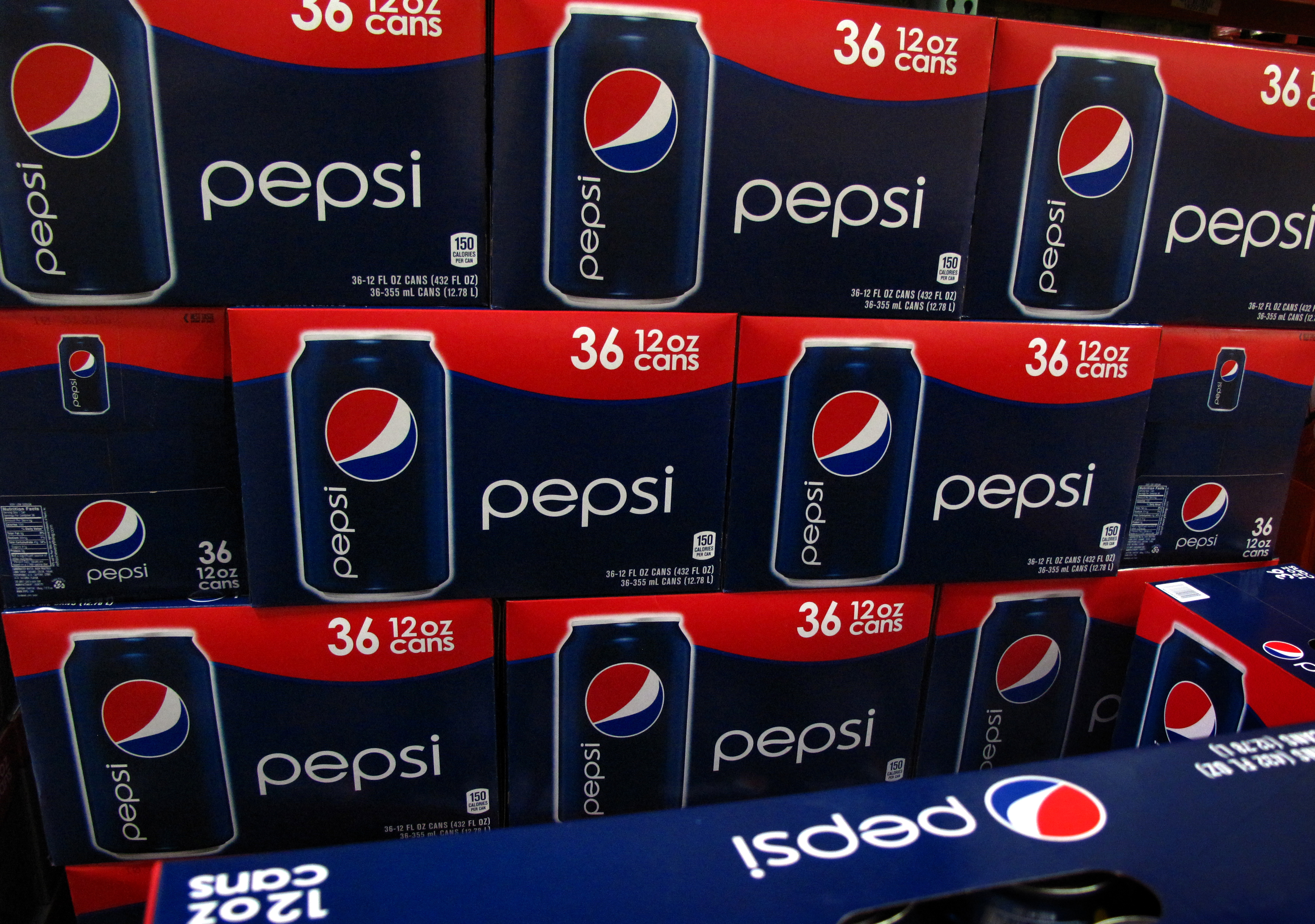 Cases of Pepsi are displayed for sale in Carlsbad, California February 7, 2012. PepsiCo Inc. will report their earnings February 9. REUTERS/Mike Blake 