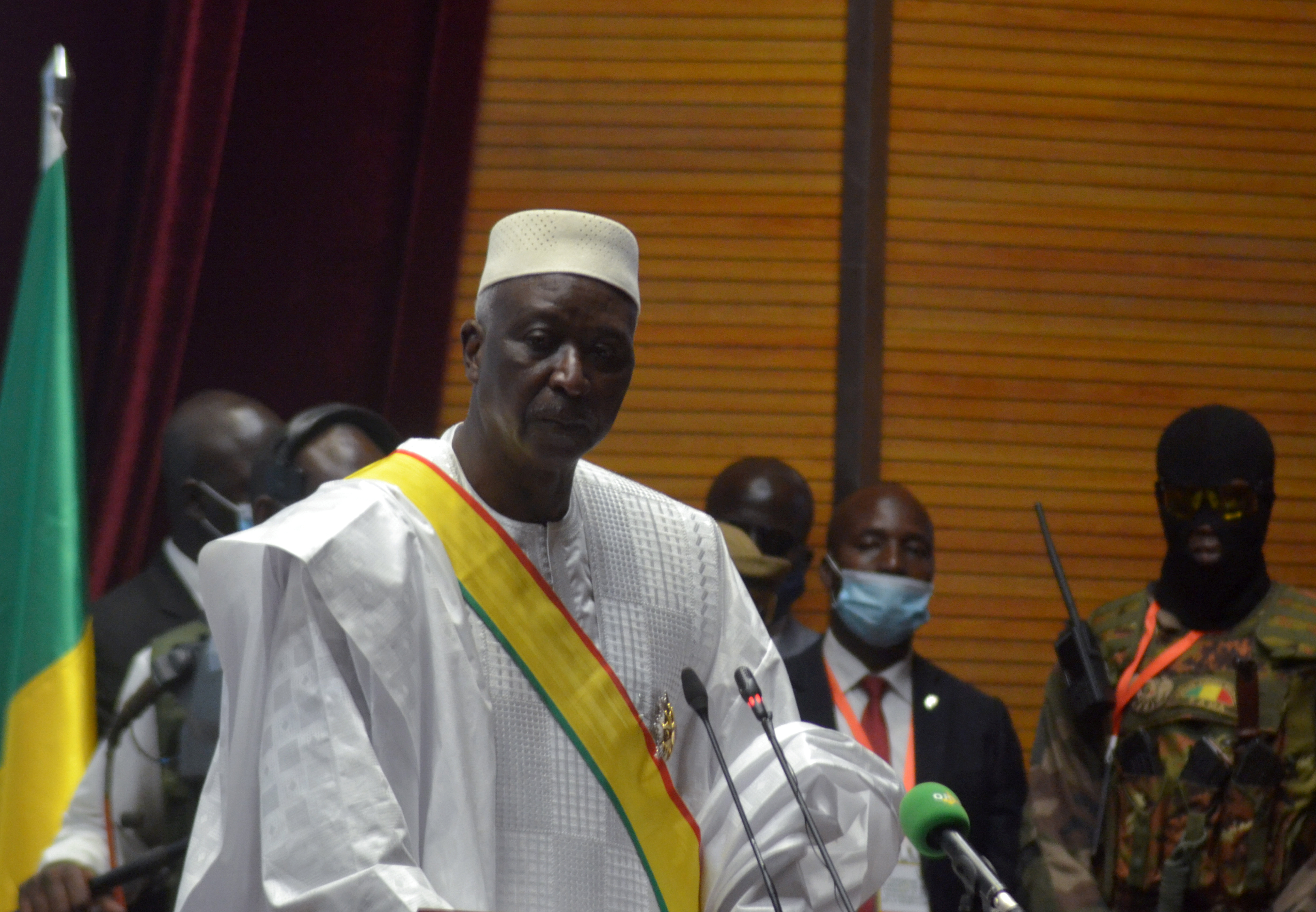 The new interim president of Mali Bah Ndaw speaks during the Inauguration ceremony in Bamako