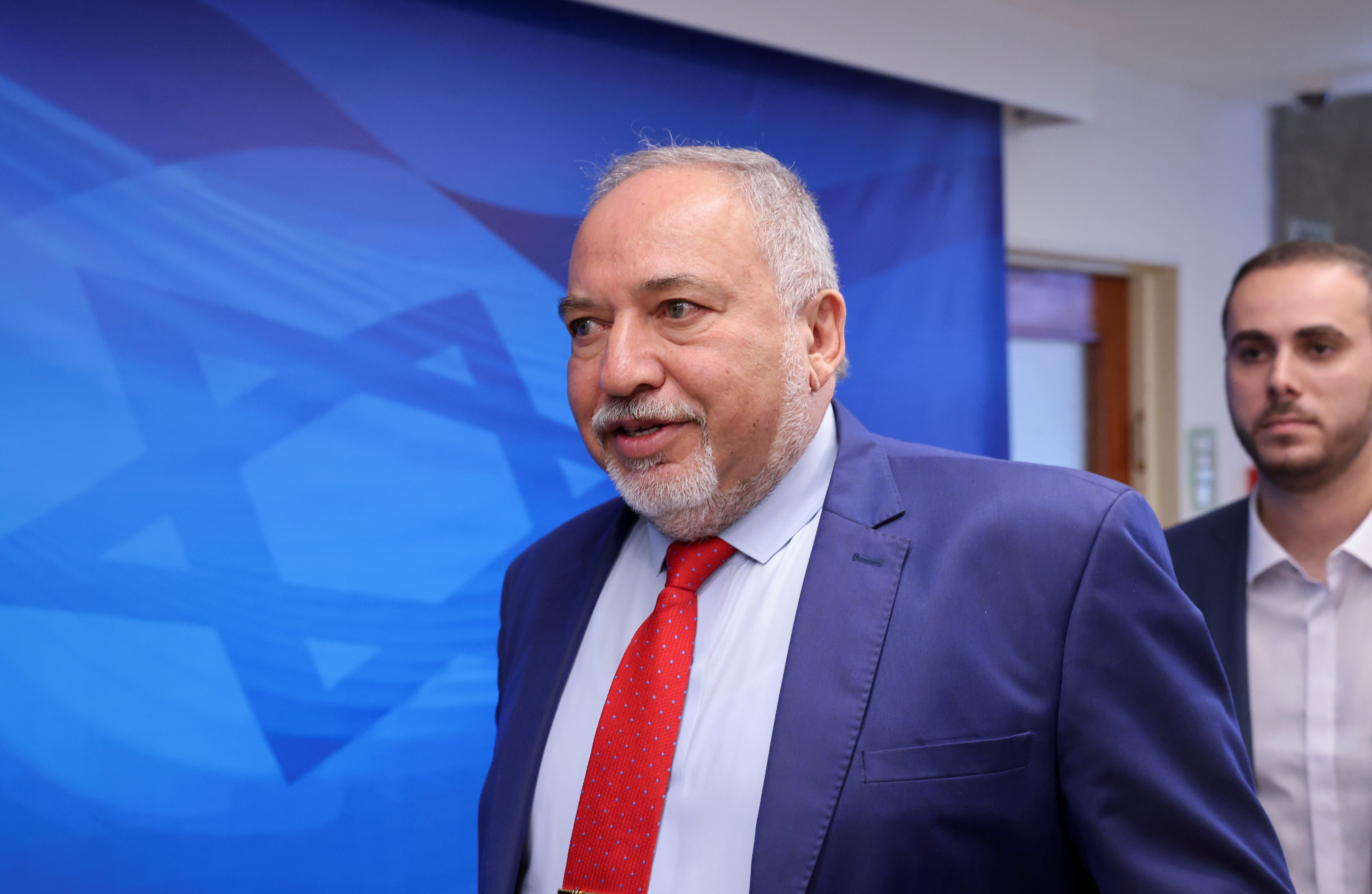Israeli Finance Minister Avigdor Lieberman arrives to attend the first weekly cabinet meeting of the new government in Jerusalem
