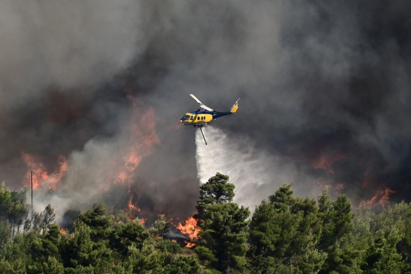 Wildfire burns in Varnava, near Athens