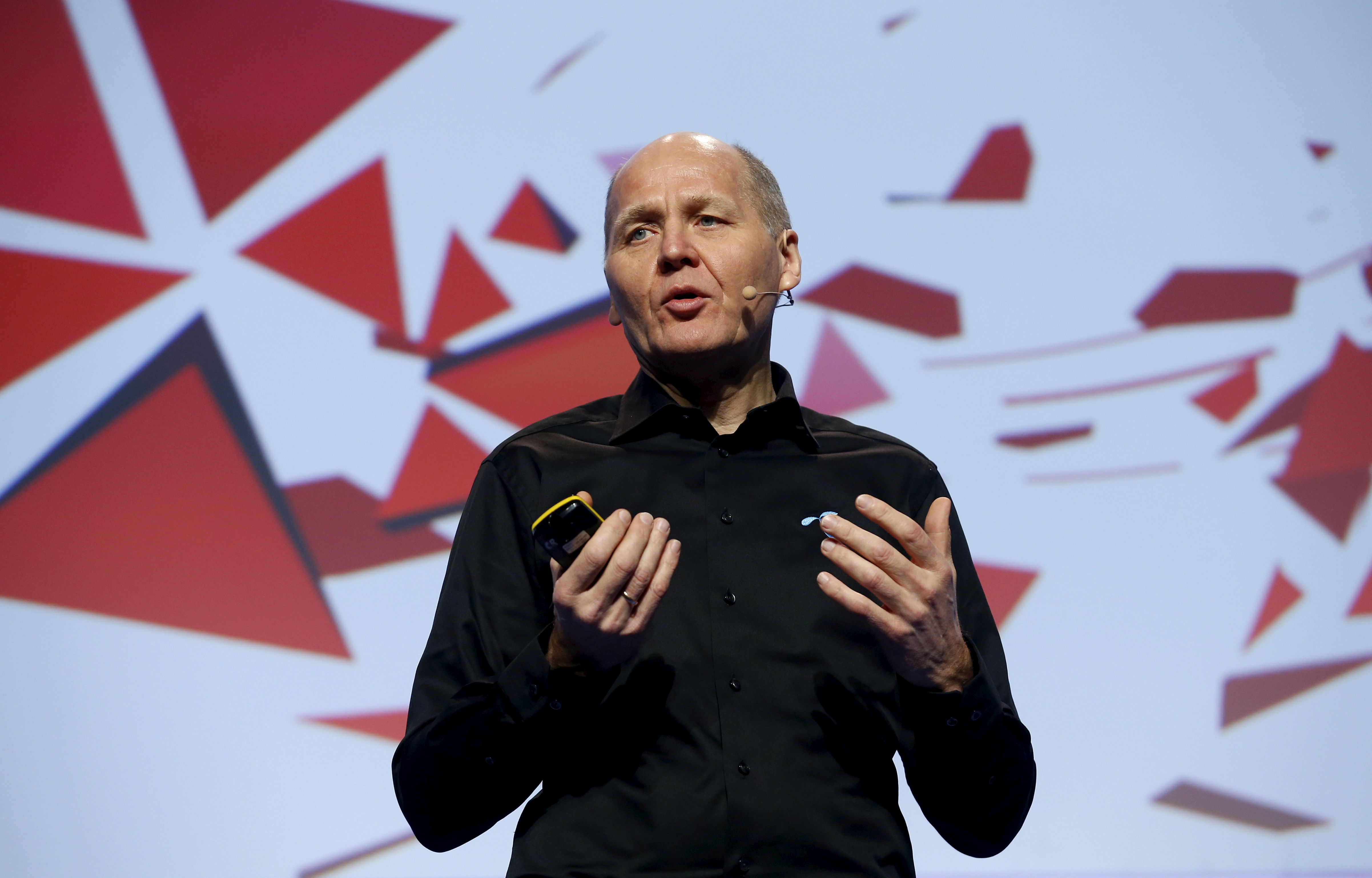 Sigve Brekke, President and CEO of Telenor, delivers a keynote speech during the Mobile World Congress in Barcelona