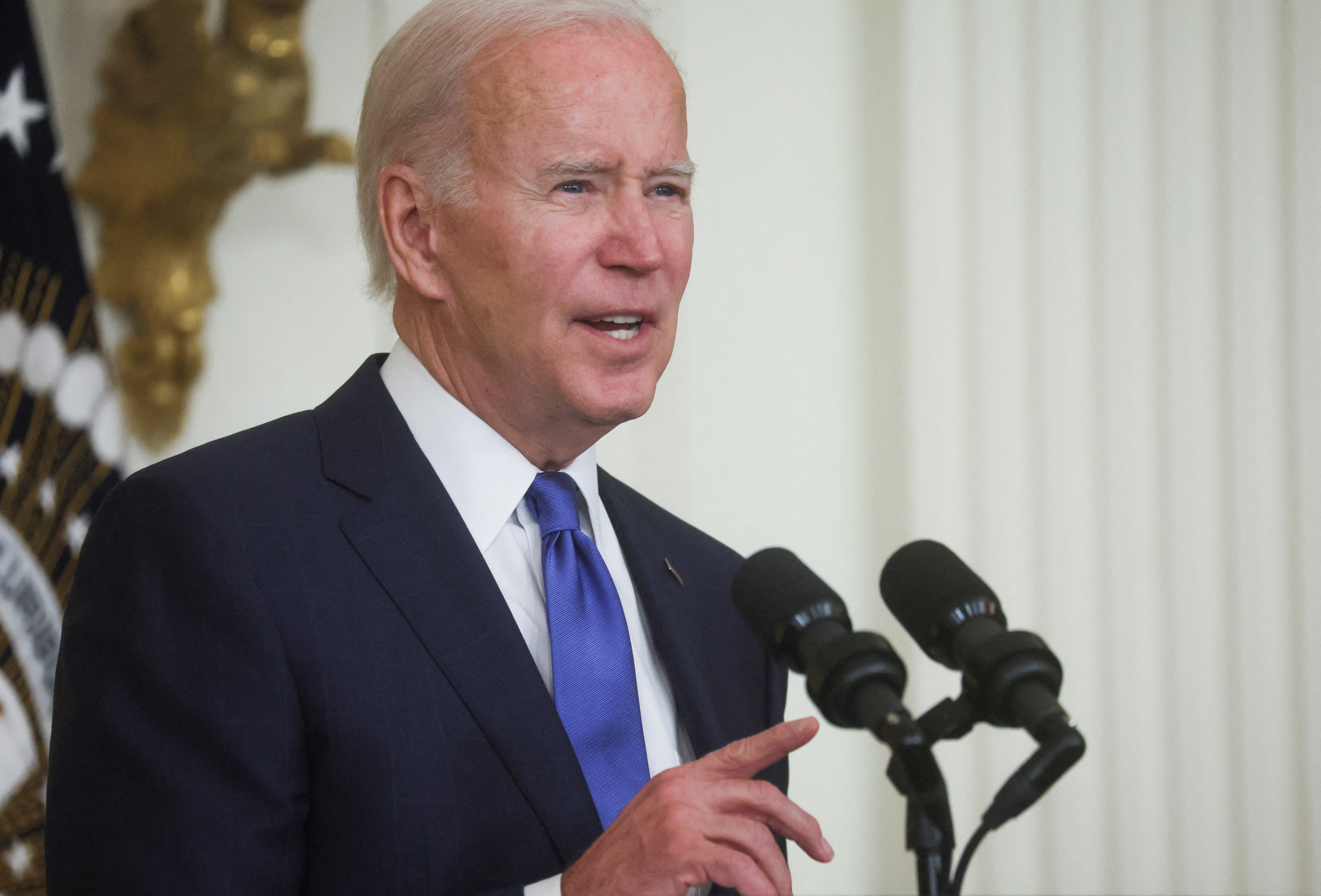 U.S. President Biden speaks during jobs and infrastructure event at White House in Washington