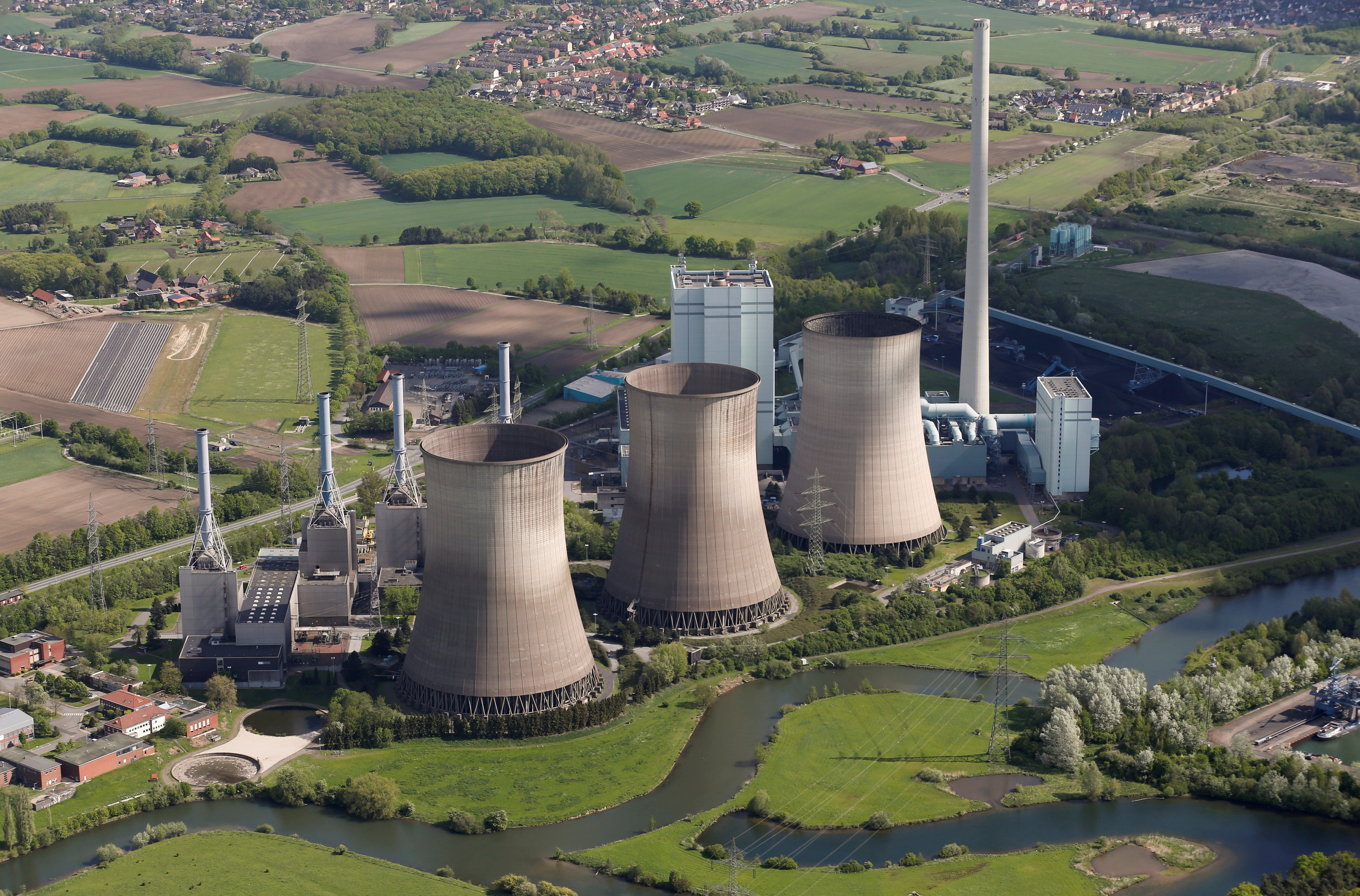 An aerial picture shows the four natural-gas power plants "Gersteinwerk" of Germany's RWE Power near the western German city of Hamm