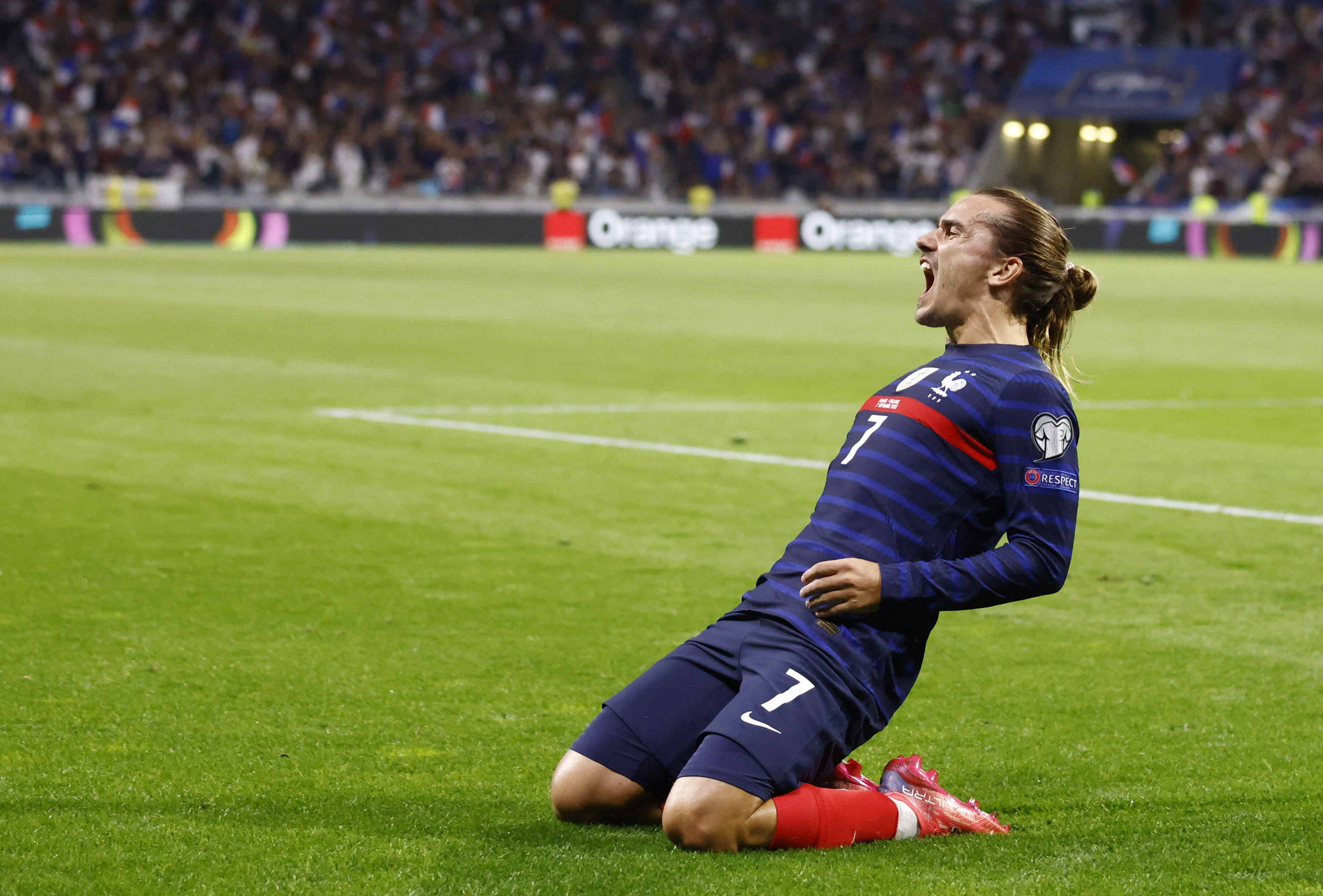 Soccer Football - World Cup - UEFA Qualifiers - Group D - France v Finland -  Groupama Stadium, Lyon, France- September 7, 2021   France's Antoine Griezmann celebrates scoring their first goal REUTERS/Stephane Mahe