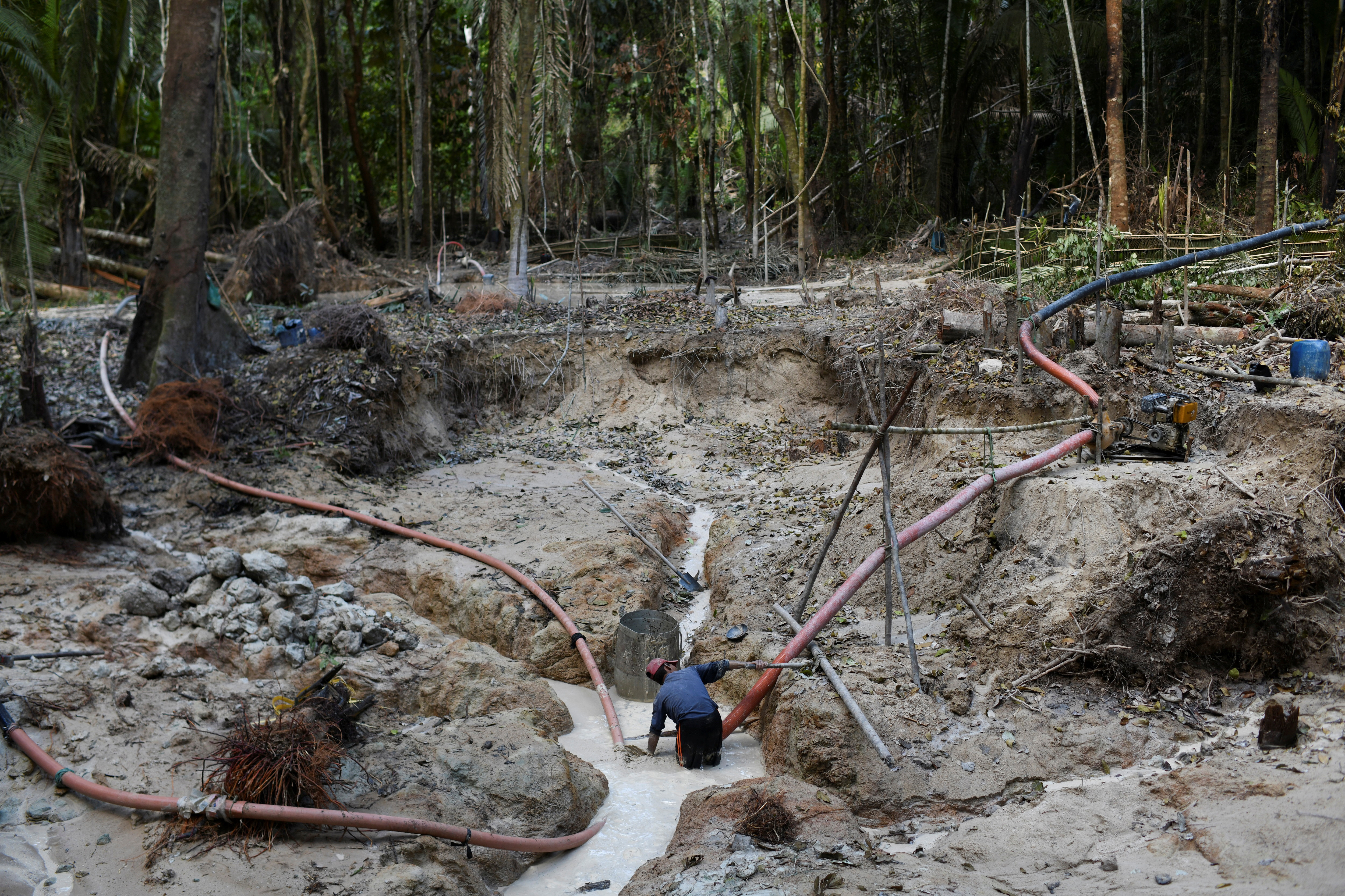 Illegal gold mining at an environmental preservation area in the Amazon rainforest, in Itaituba