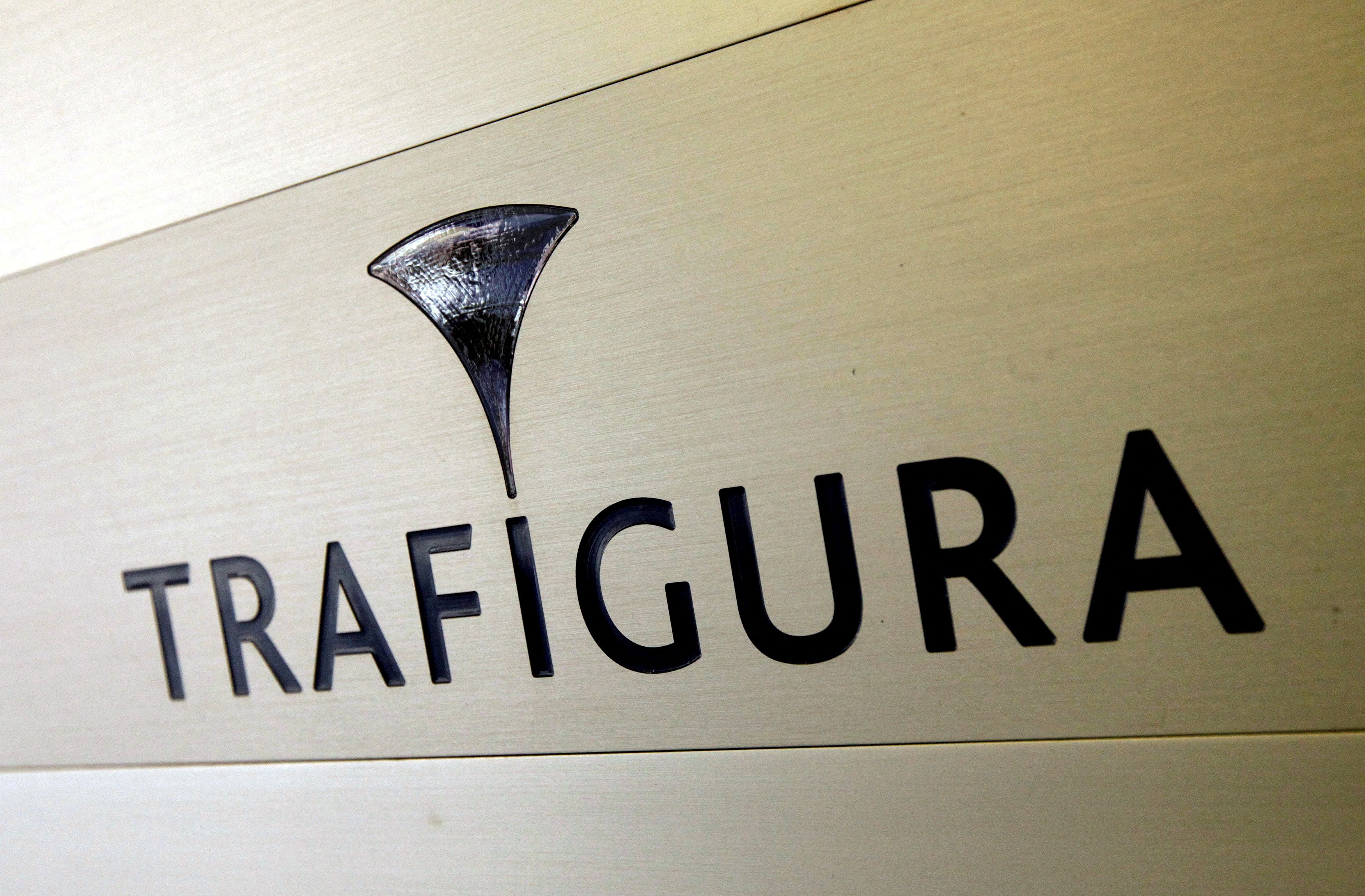 Trafigura logo is pictured in the company entrance in Geneva