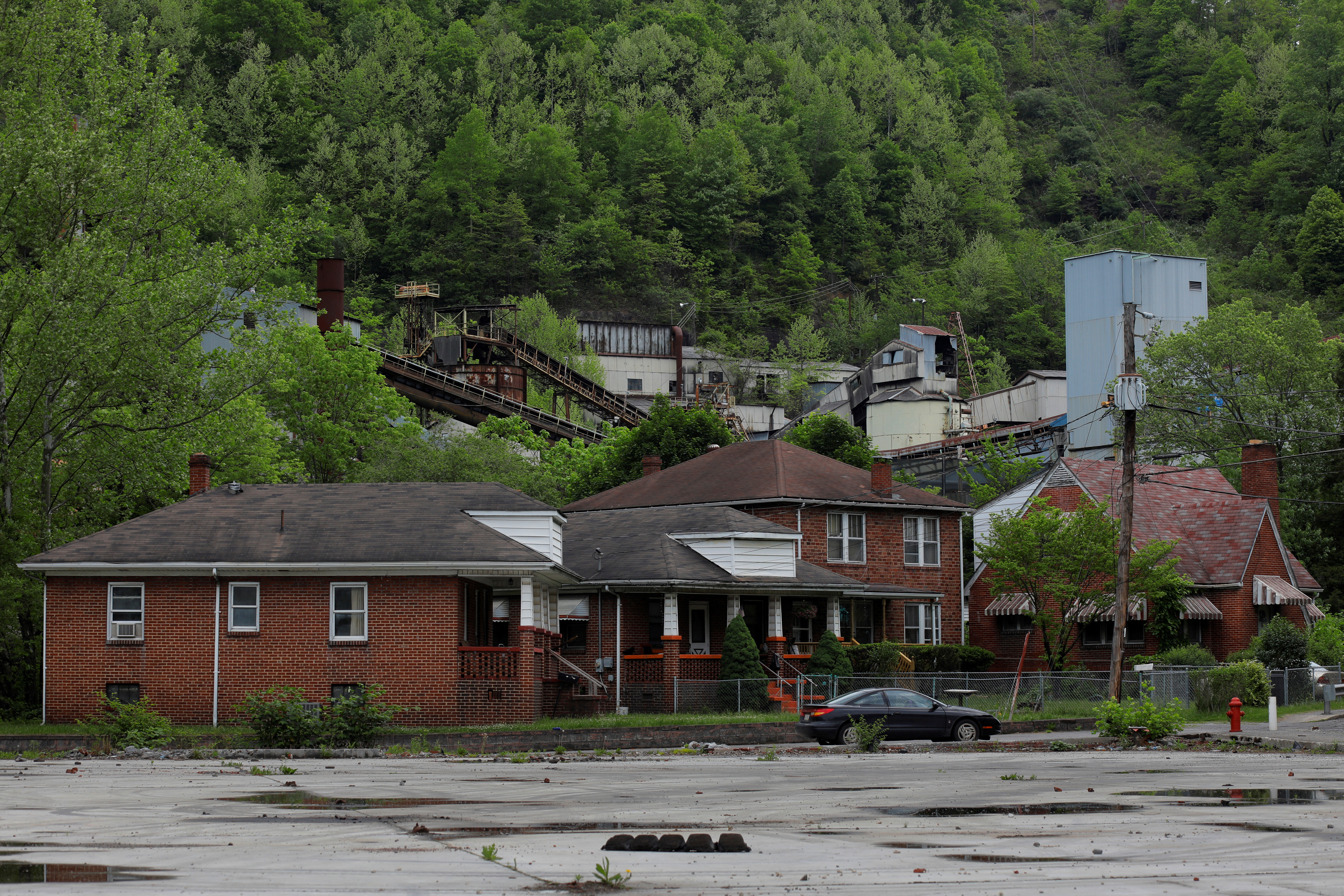 Homes sit in front of an idled coal mine in Keystone, West Virginia