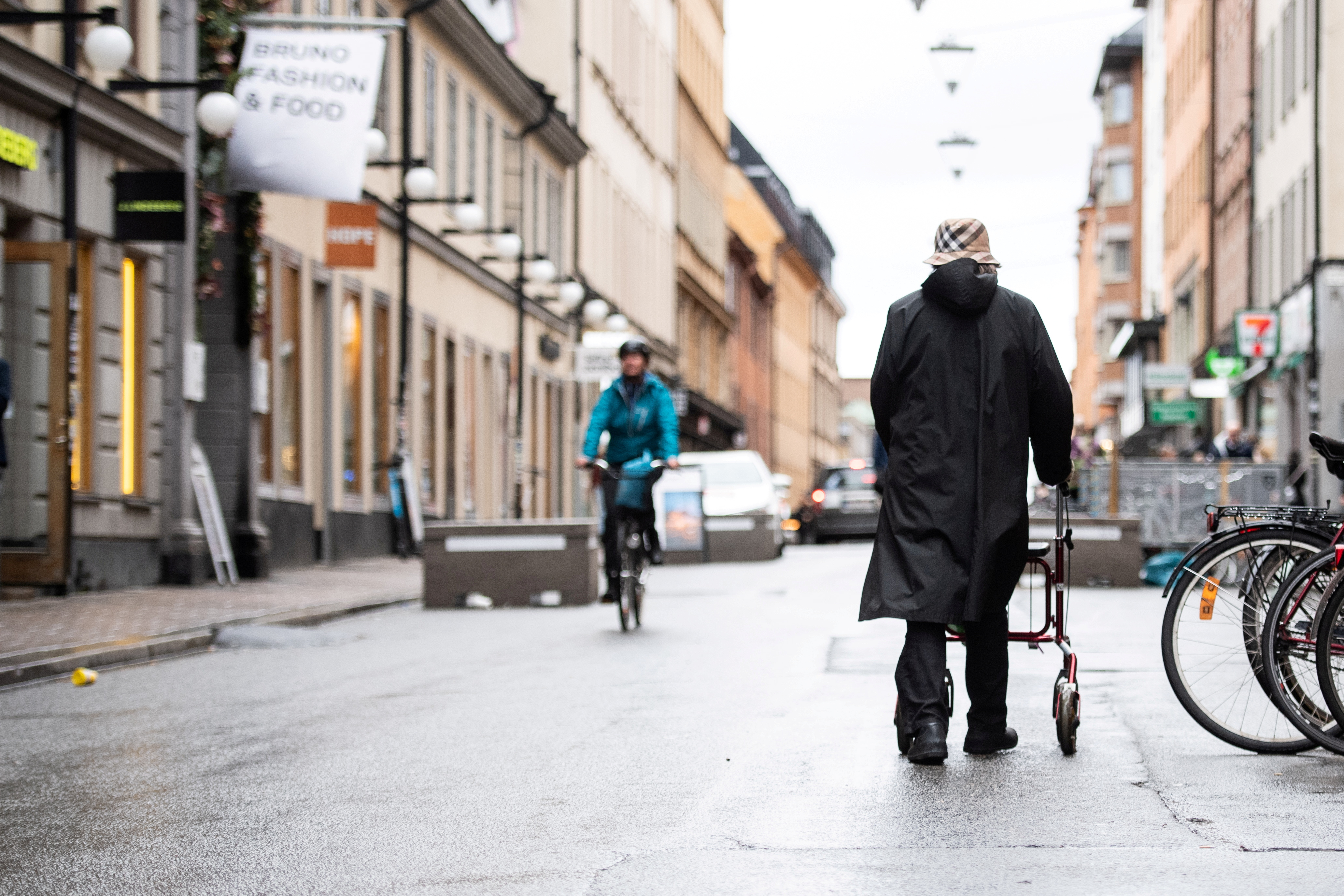Woman strolls through the Sodermalm area of Stockholm